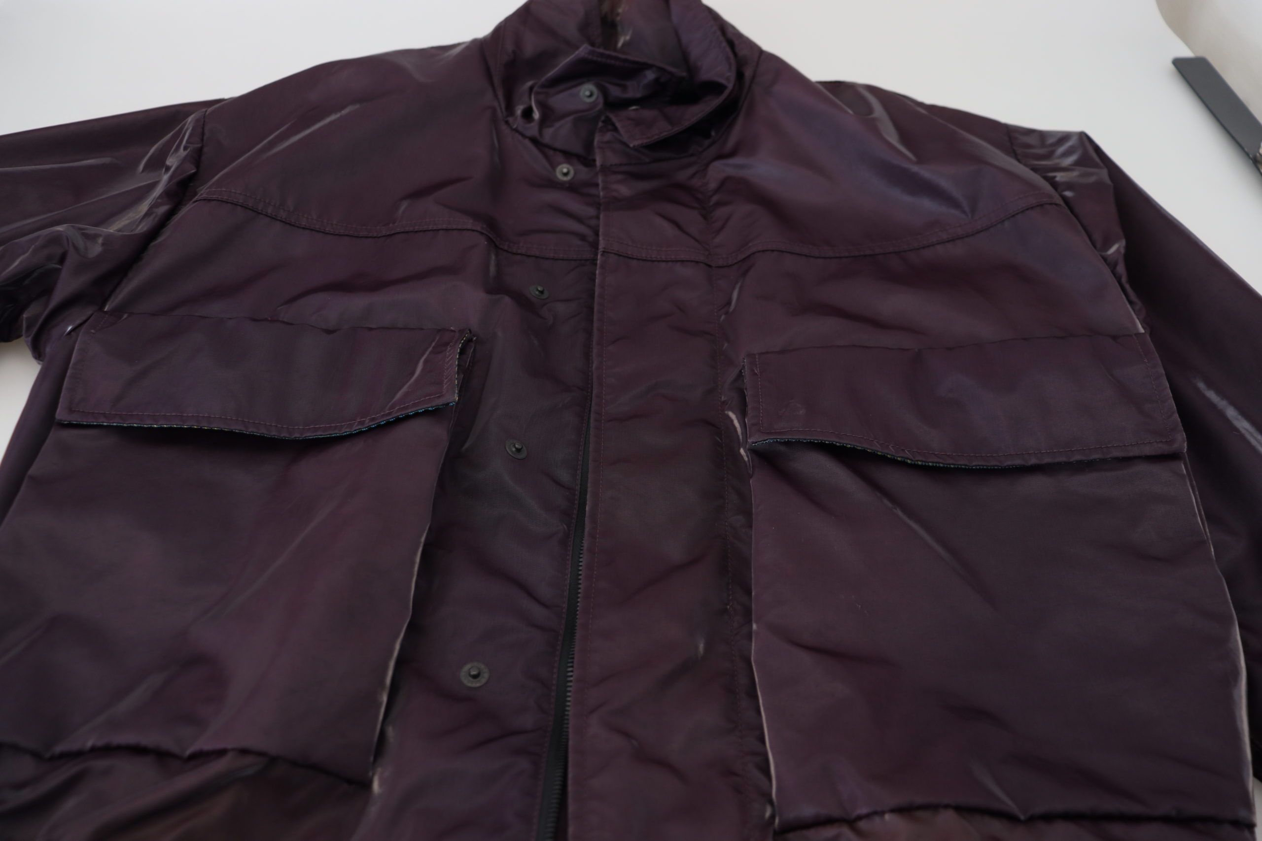 Purple Nylon Collared Biker Coat Jacket - ventzia