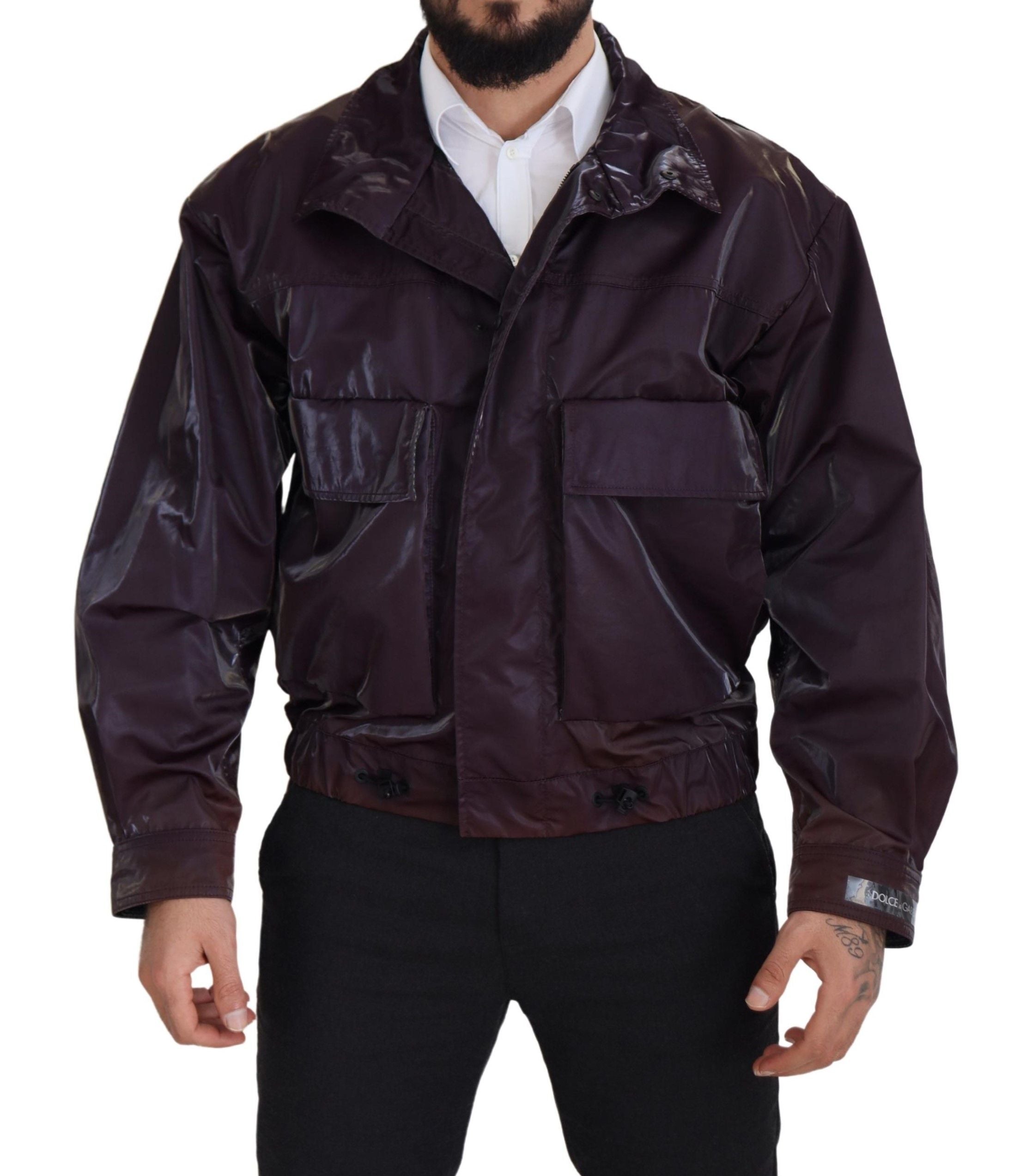 Purple Nylon Collared Biker Coat Jacket - ventzia