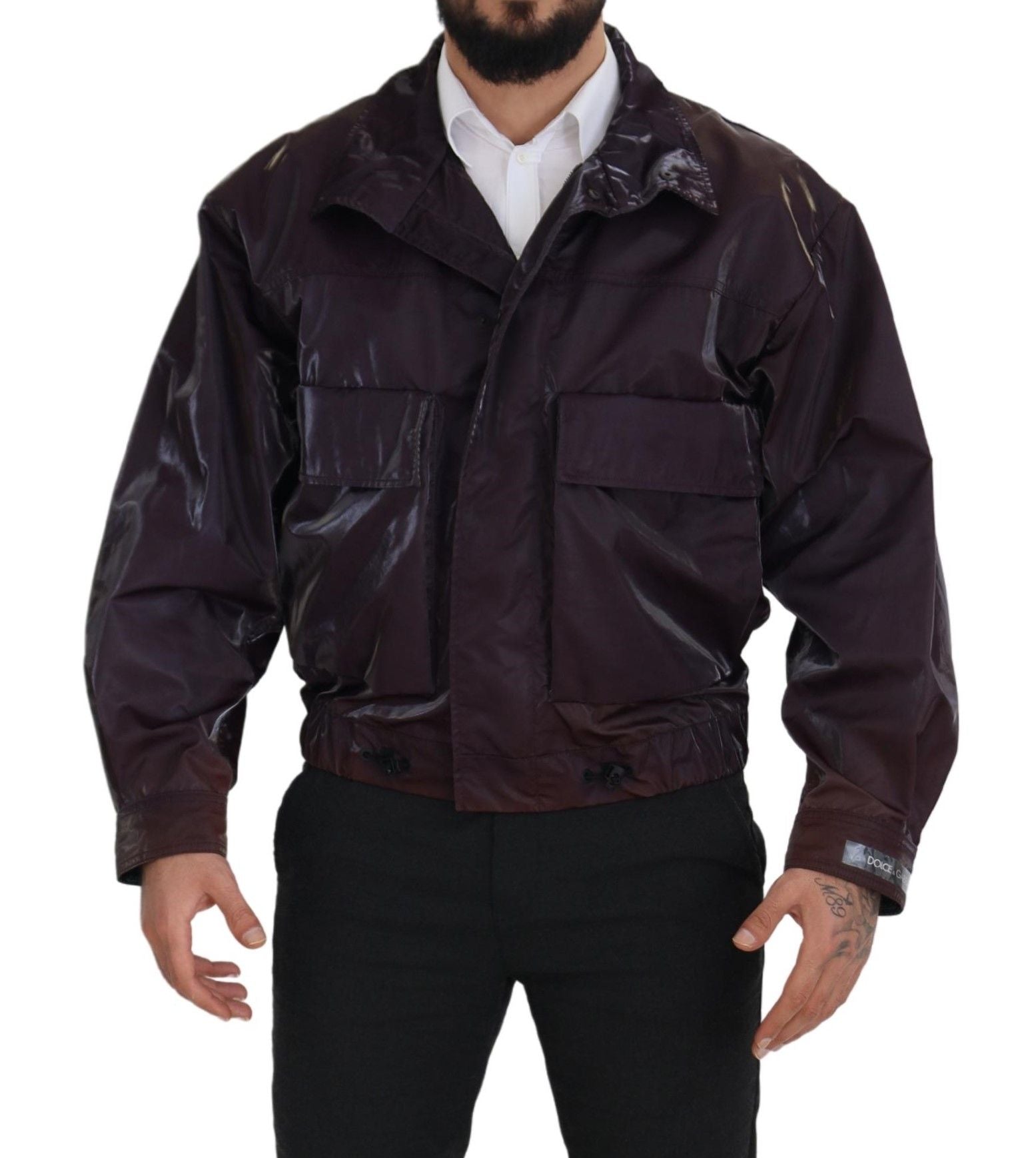 Purple Nylon Collared Biker Coat Jacket - ventzia