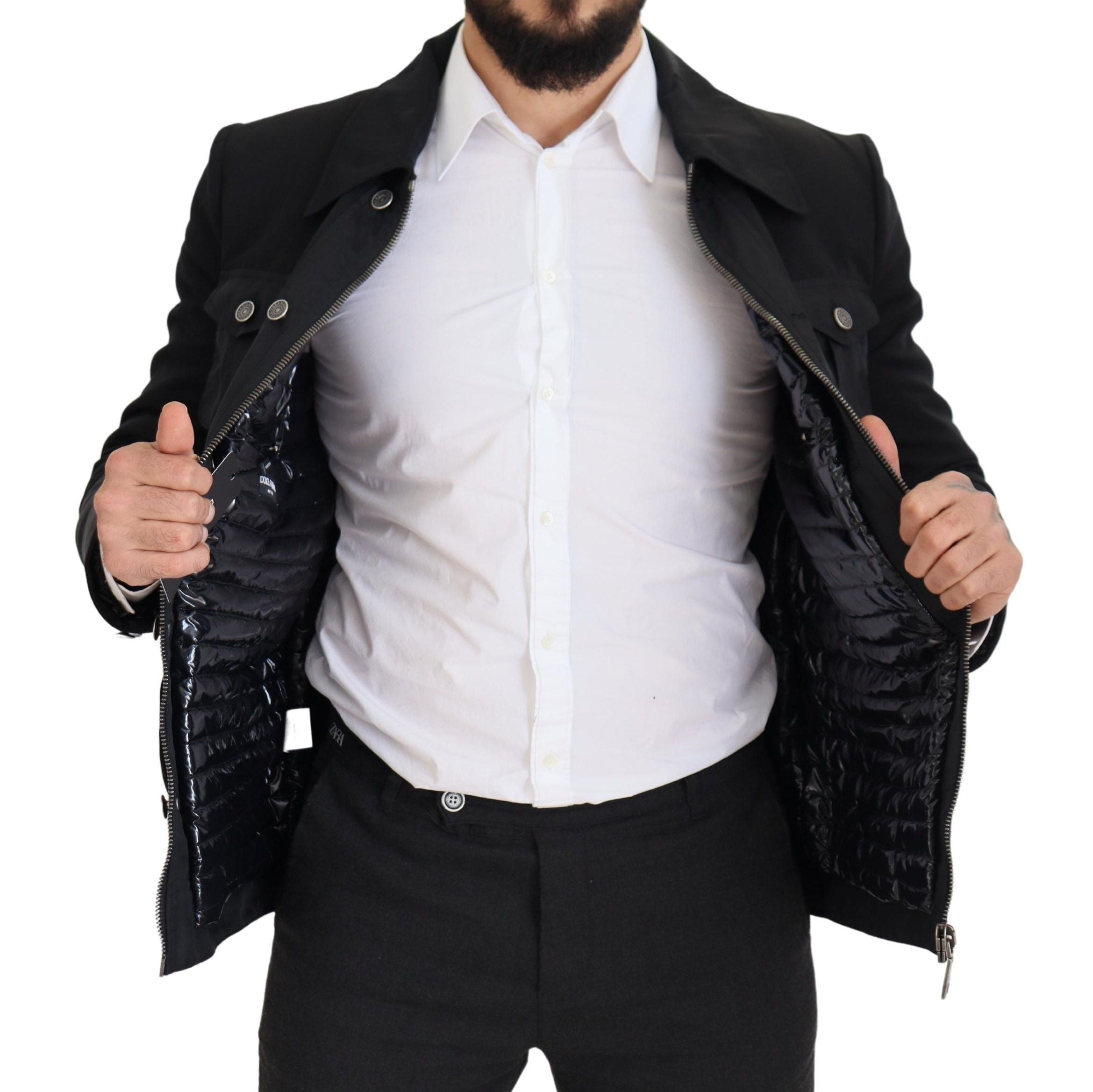 Black Wool Collared Full Zip Jacket - ventzia