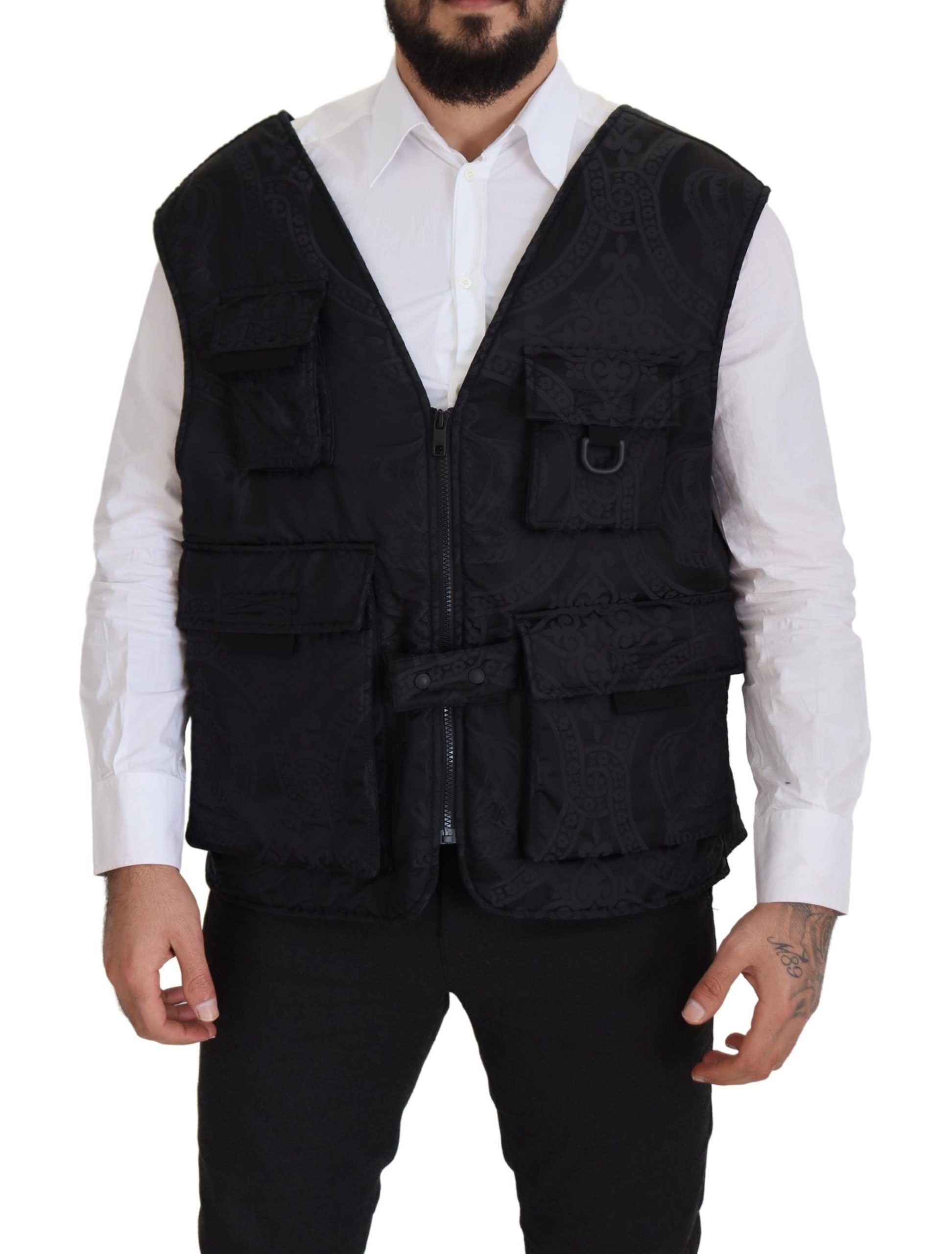Black Nylon Full Zip Sleeveless Jacket - ventzia