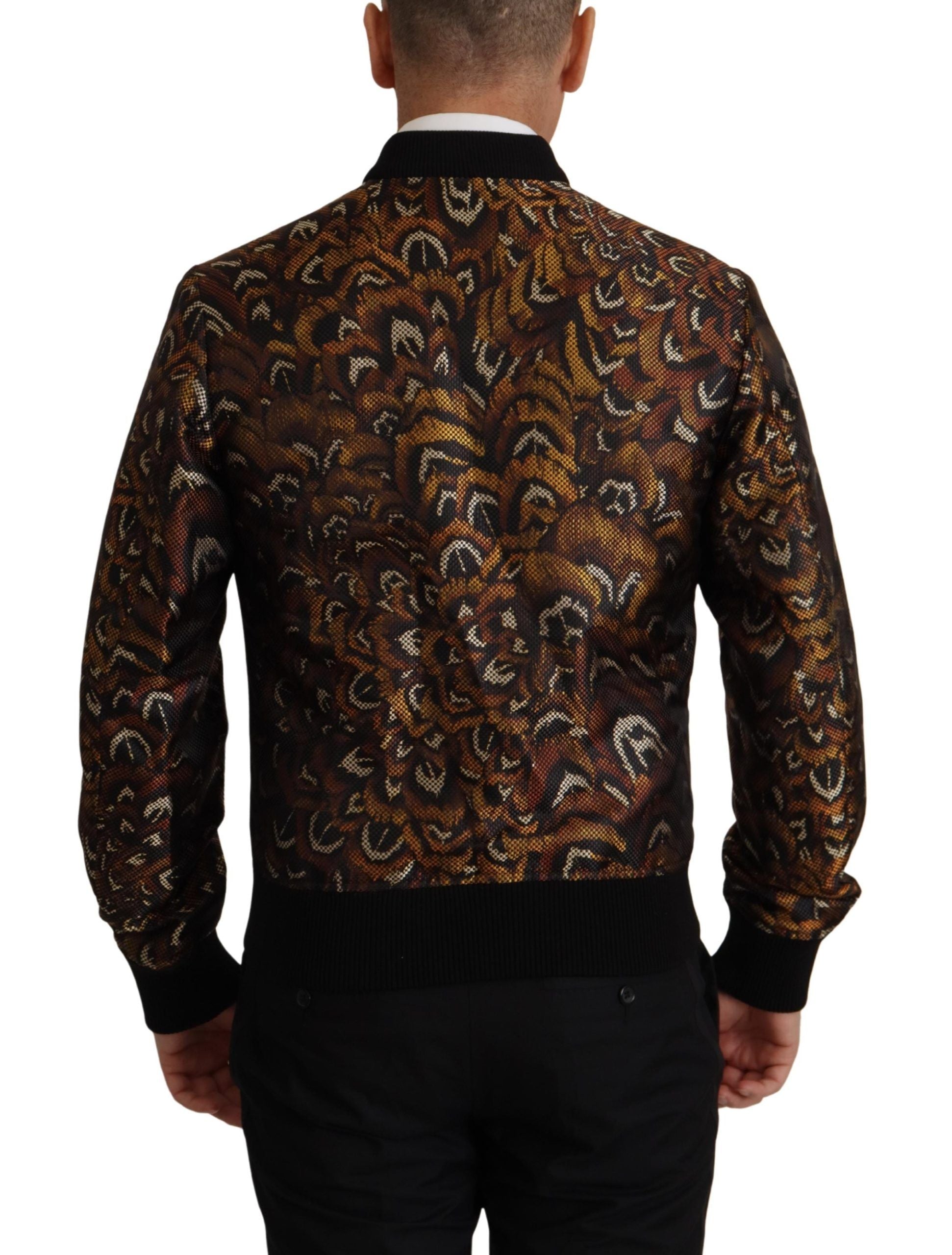 Brown Feather Full Zip Blouson Jacket - ventzia
