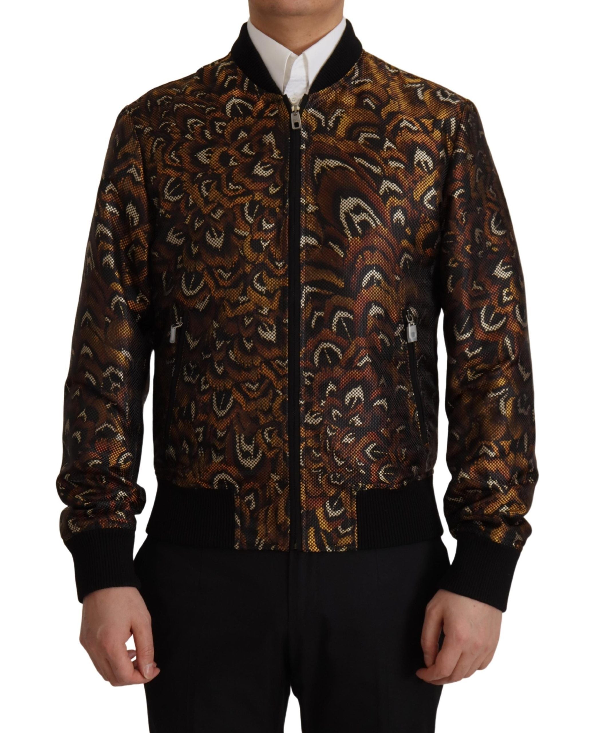 Brown Feather Full Zip Blouson Jacket - ventzia