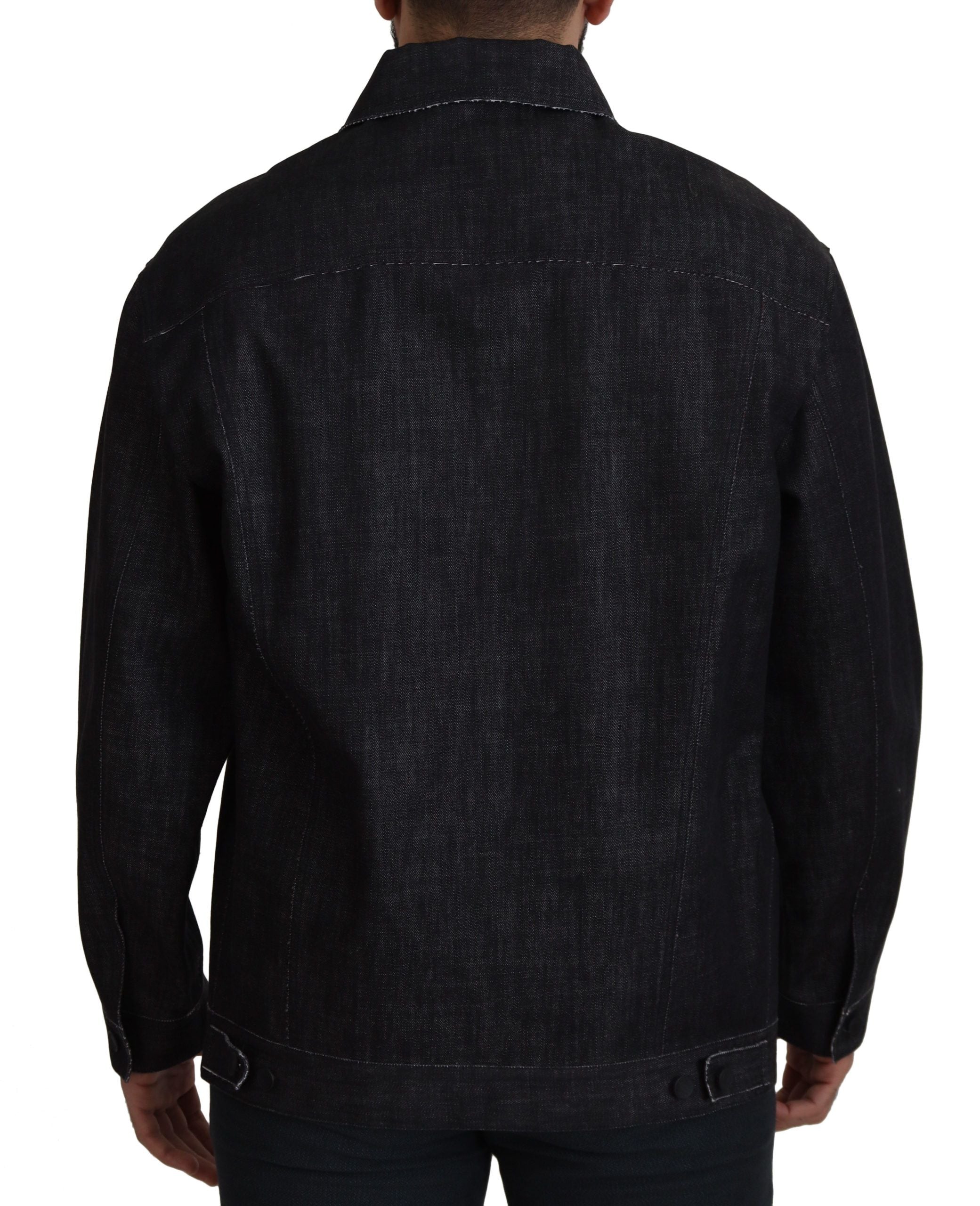 Black Cotton Full Button Denim Jacket - ventzia