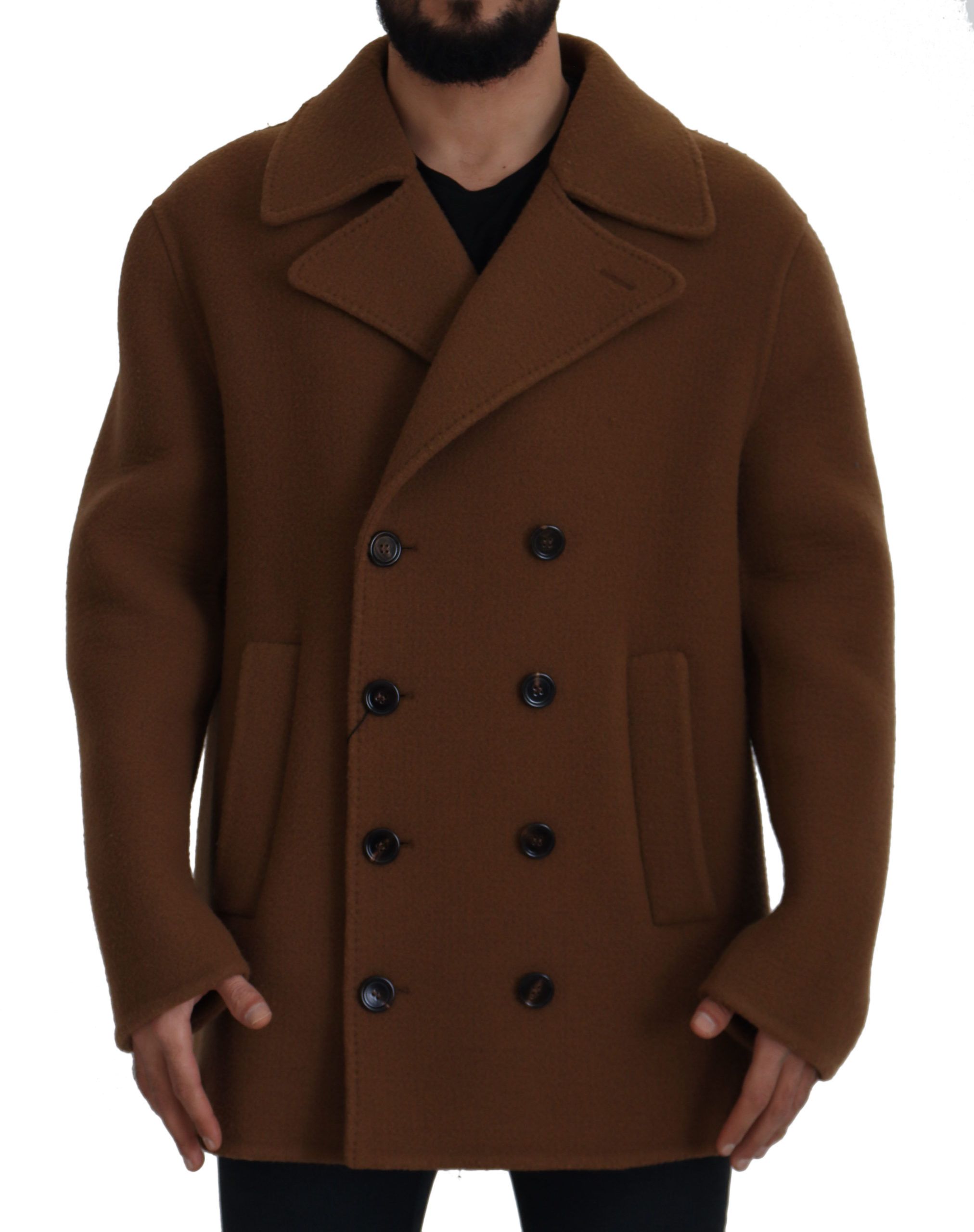 Brown Nylon Double Breasted Coat Jacket - ventzia