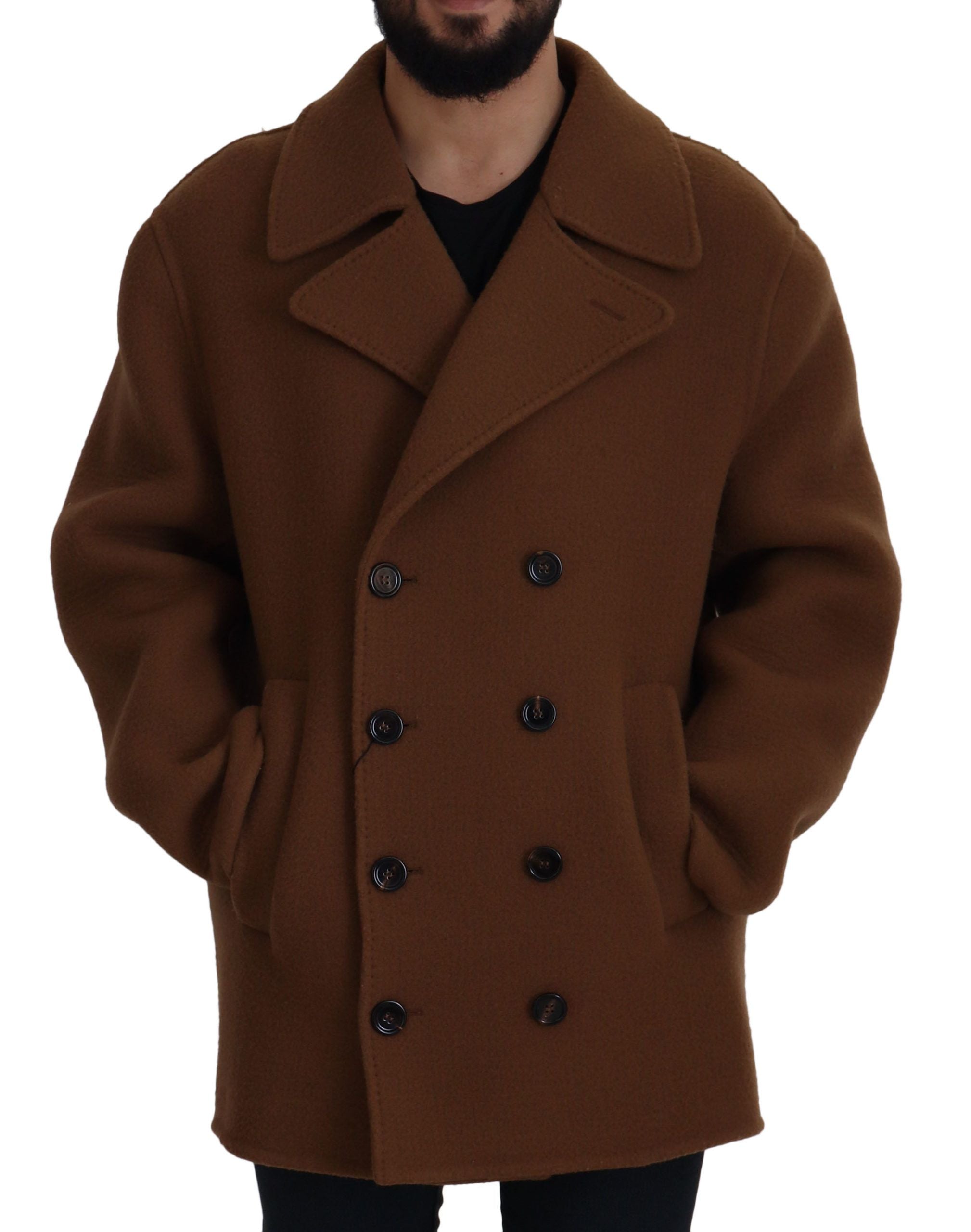 Brown Nylon Double Breasted Coat Jacket - ventzia