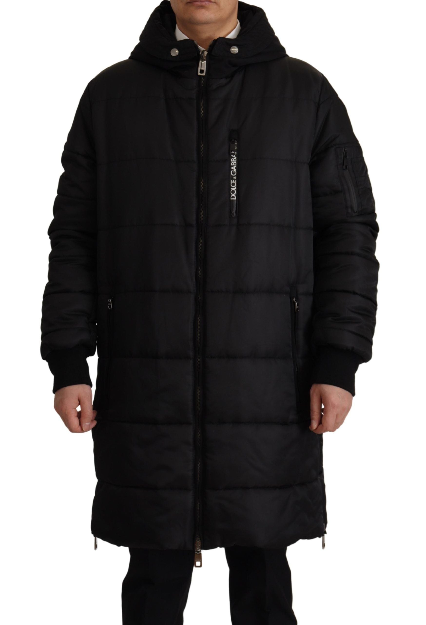 Black Nylon Hooded Parka Coat Winter Jacket - ventzia