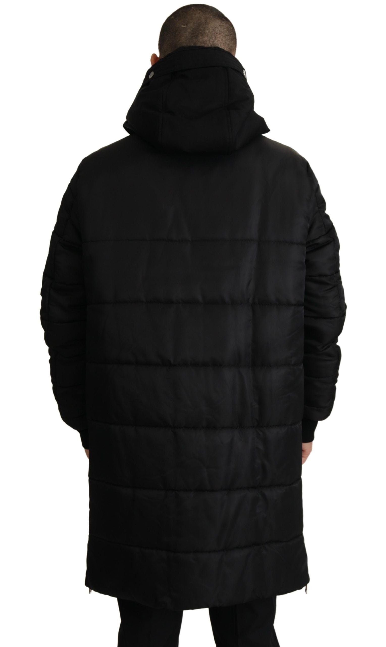 Black Nylon Hooded Parka Coat Winter Jacket - ventzia