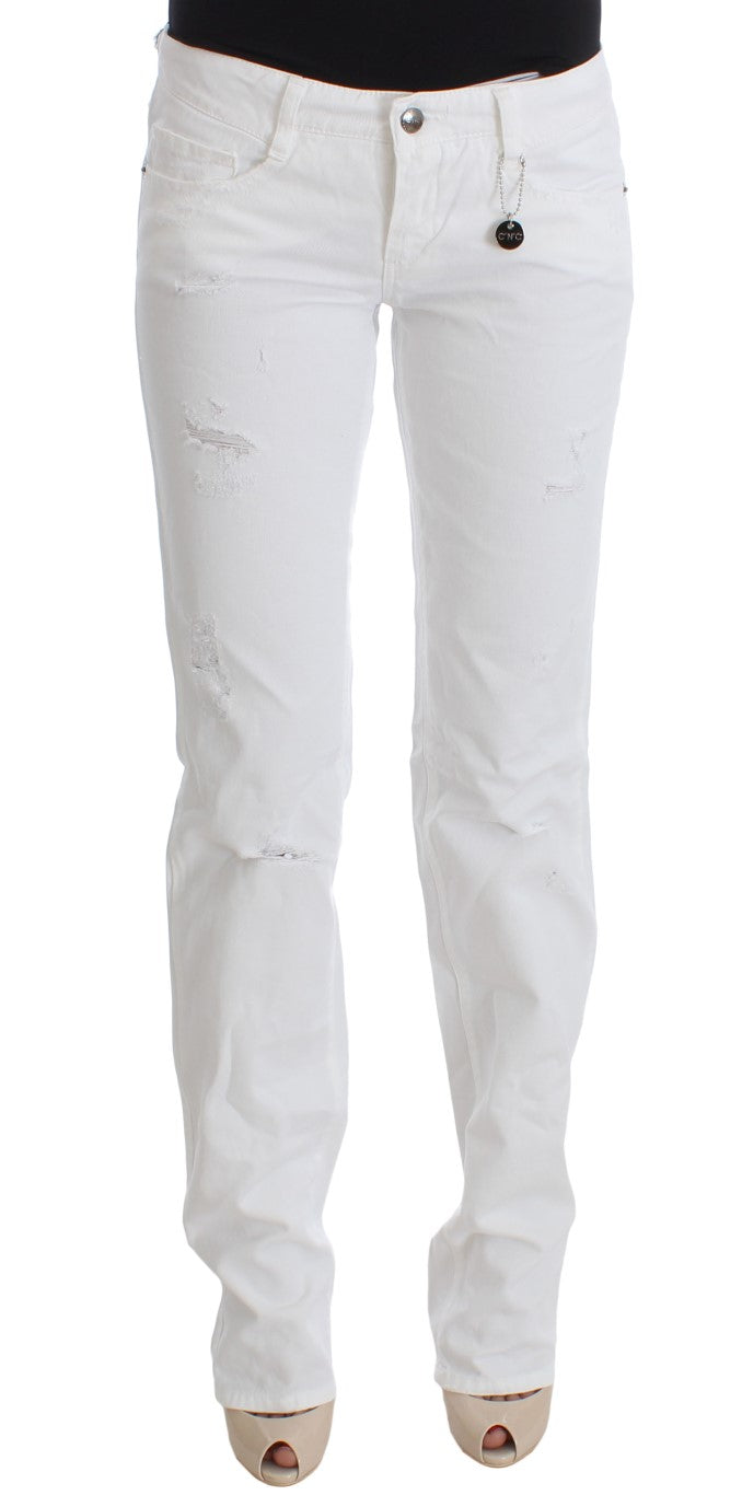 Chic Slim Fit White Cotton Jeans - ventzia
