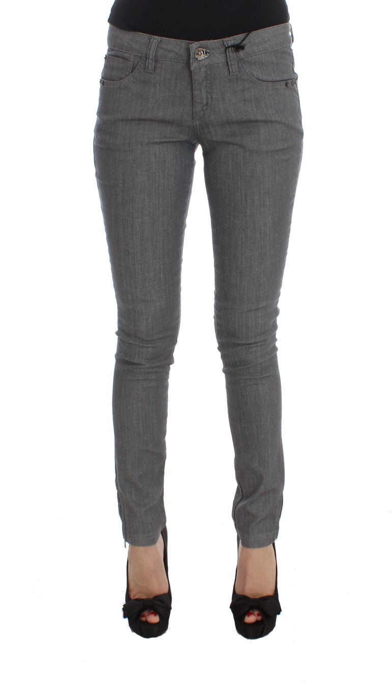 Chic Gray Slim-Fit Designer Jeans - ventzia