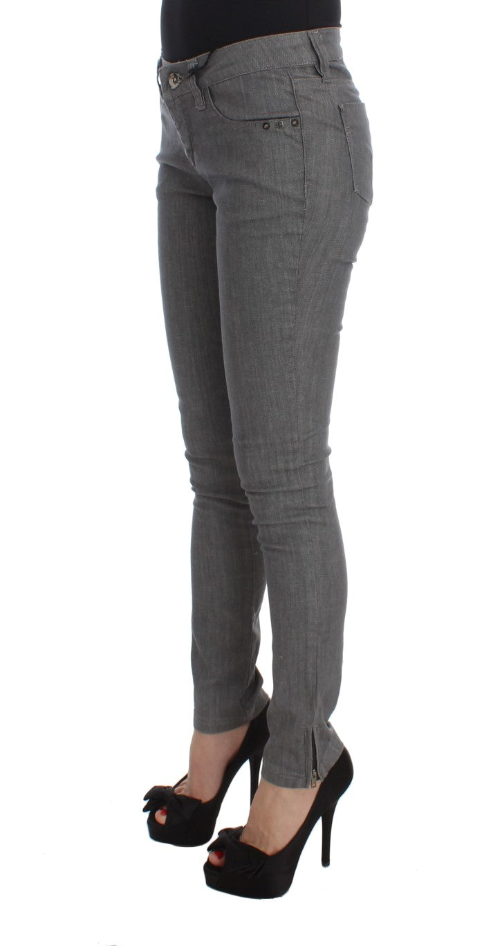 Chic Gray Slim-Fit Designer Jeans - ventzia