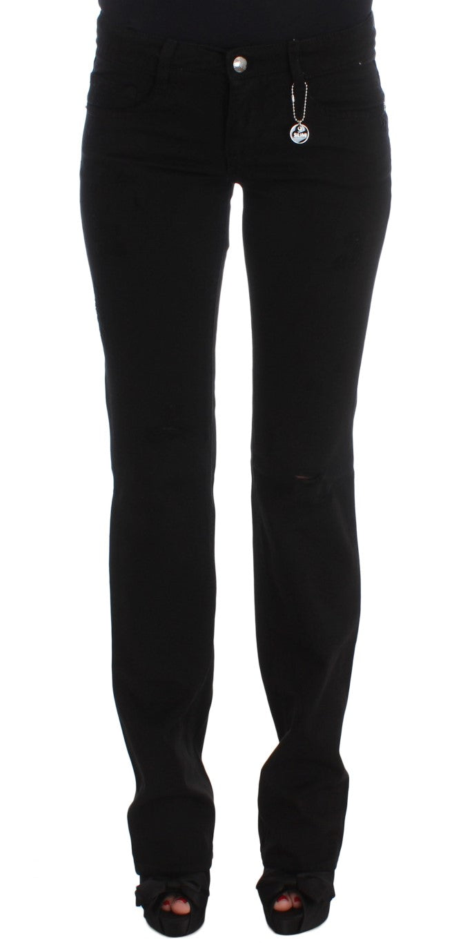 Chic Black Slim Fit Zippered Cotton Jeans - ventzia