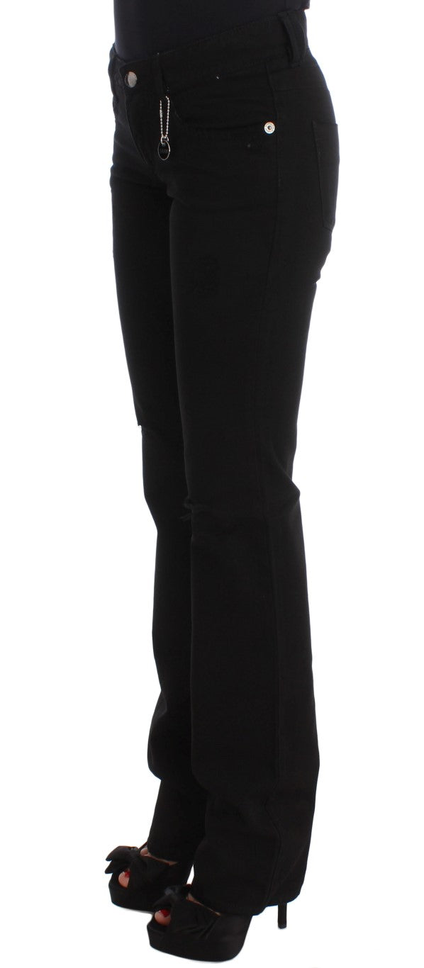 Chic Black Slim Fit Zippered Cotton Jeans - ventzia