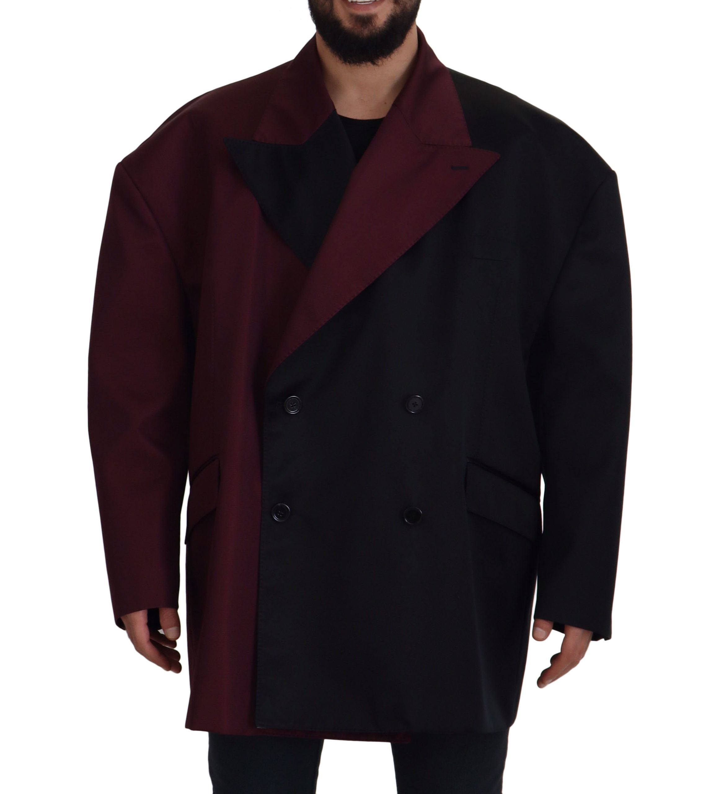 Bordeaux Polyester Double Breasted Jacket - ventzia