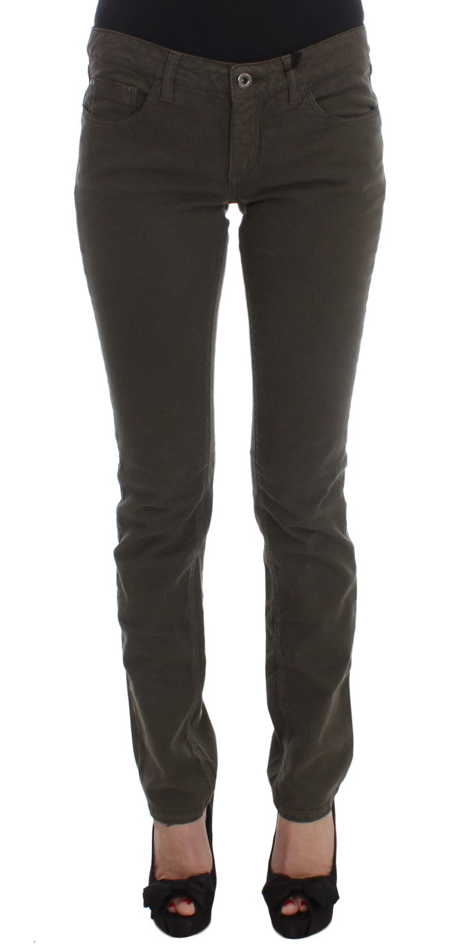 Chic Slim Fit Green Cotton Jeans - ventzia