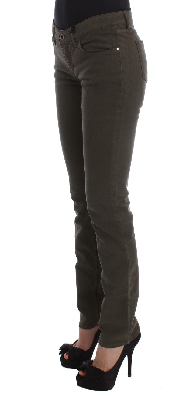 Chic Slim Fit Green Cotton Jeans - ventzia