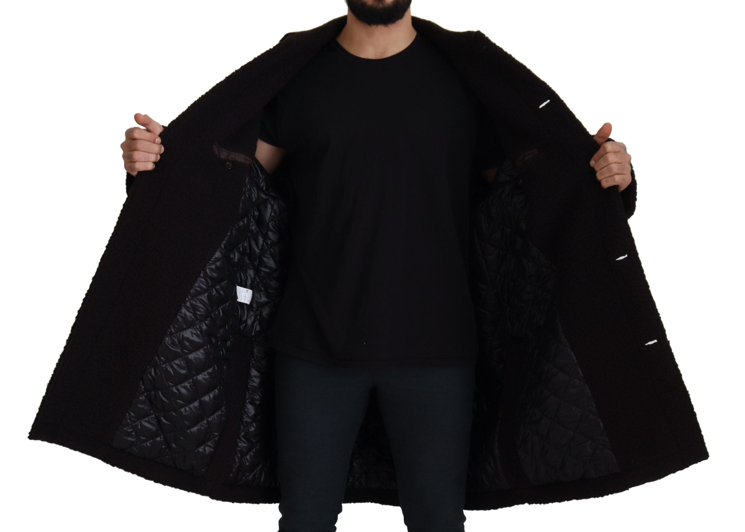 Black Alpaca Button Down Trench Coat Jacket - ventzia
