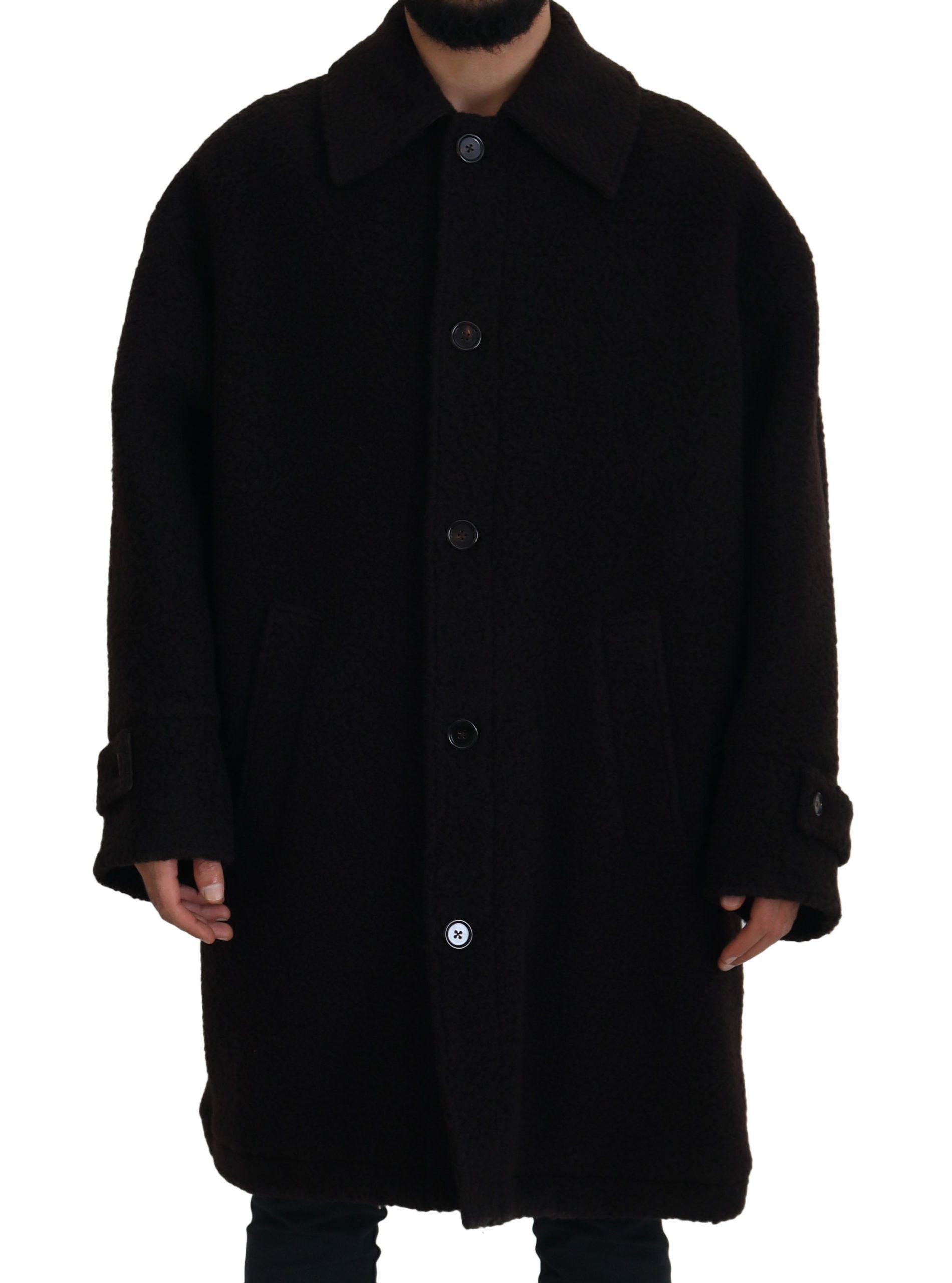 Black Alpaca Button Down Trench Coat Jacket - ventzia