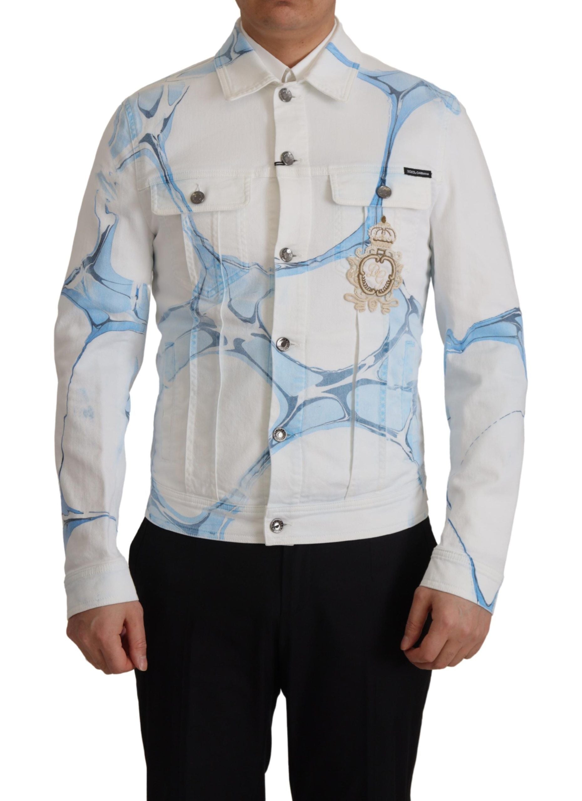 White Cotton Logo Embroidery Denim Jacket - ventzia