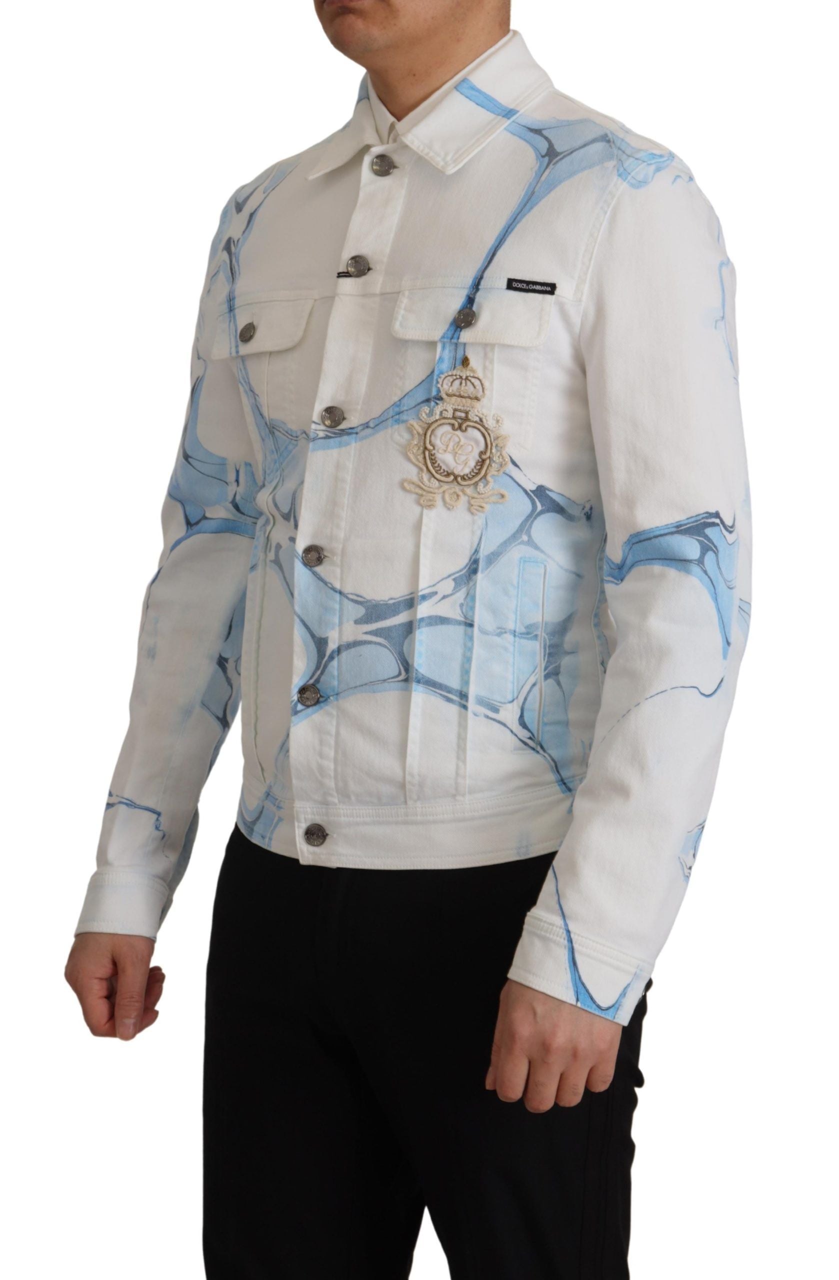 White Cotton Logo Embroidery Denim Jacket - ventzia