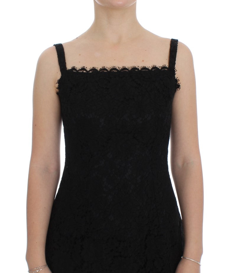 Elegant Black Floral Lace Knee-Length Dress - ventzia