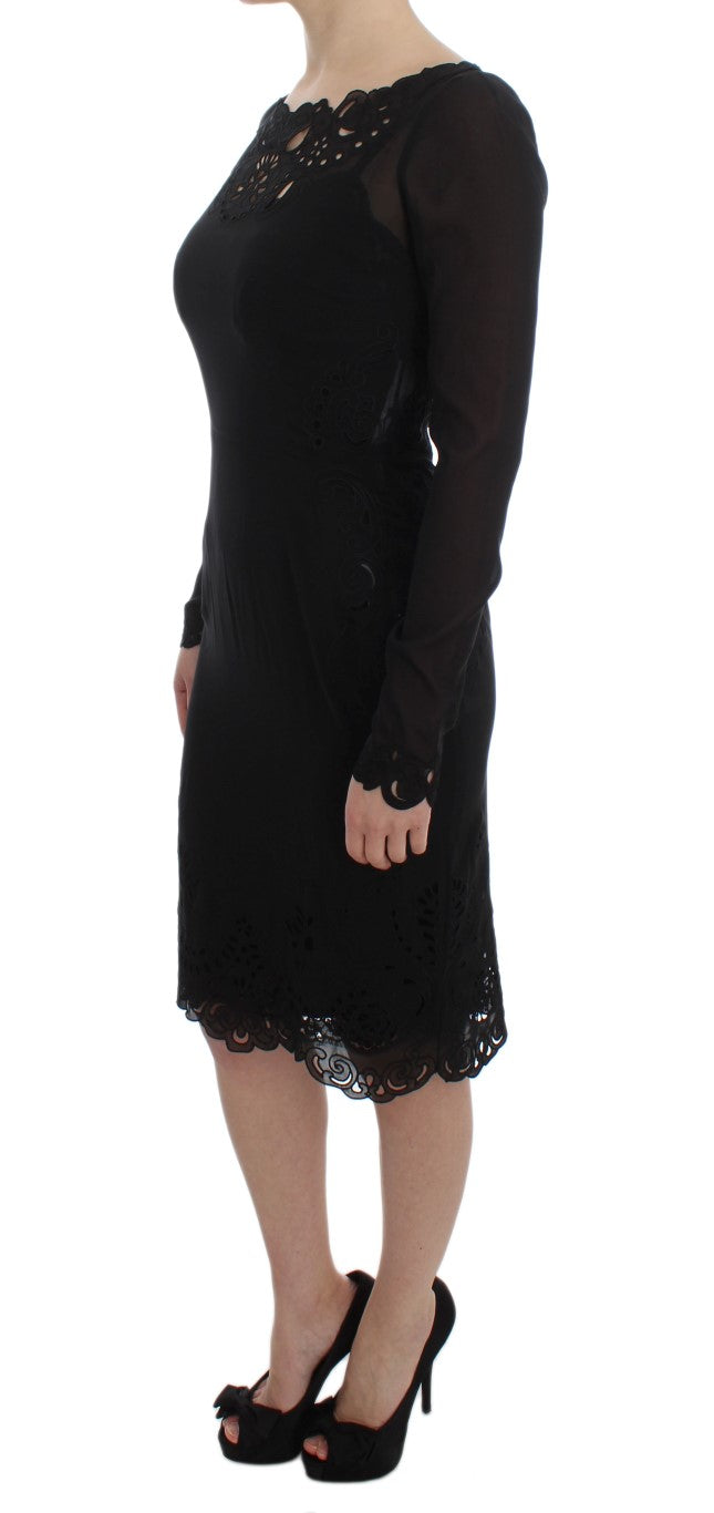 Elegant Black Floral Lace Sheath Dress - ventzia