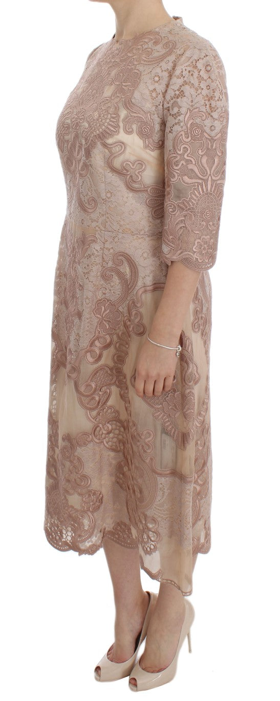 Elegant Pink Lace Embroidered Shift Dress - ventzia