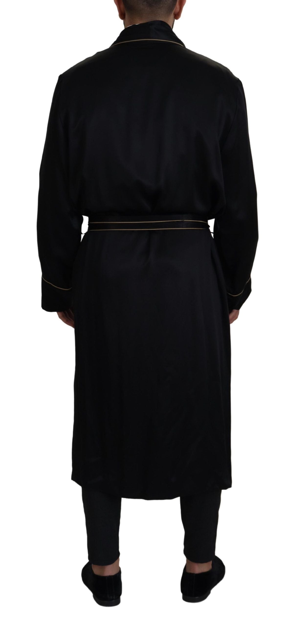 Black 100% Silk Robe Coat Wrap  Jacket - ventzia