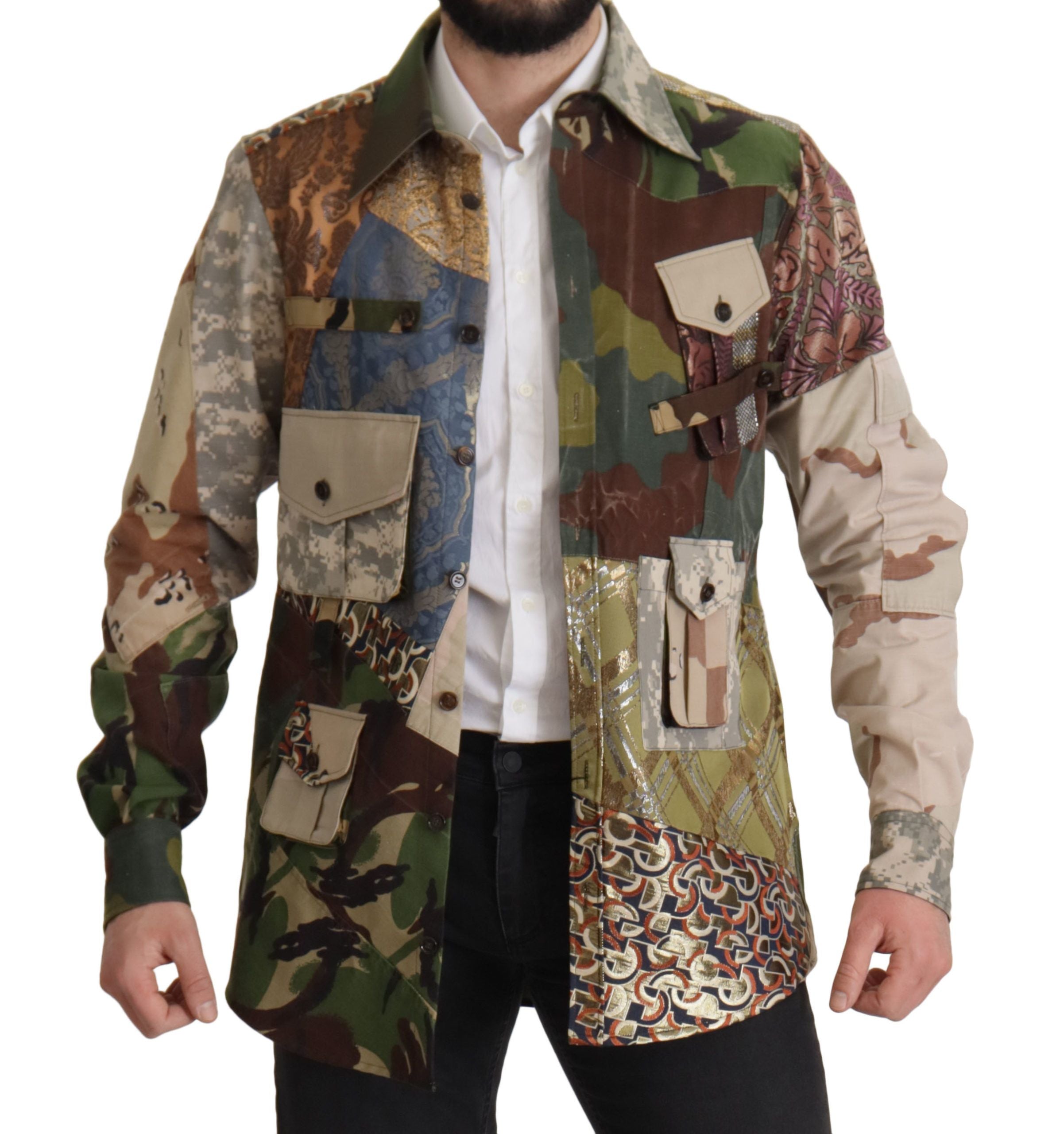 Multicolor Button Down Patchwork Shirt - ventzia