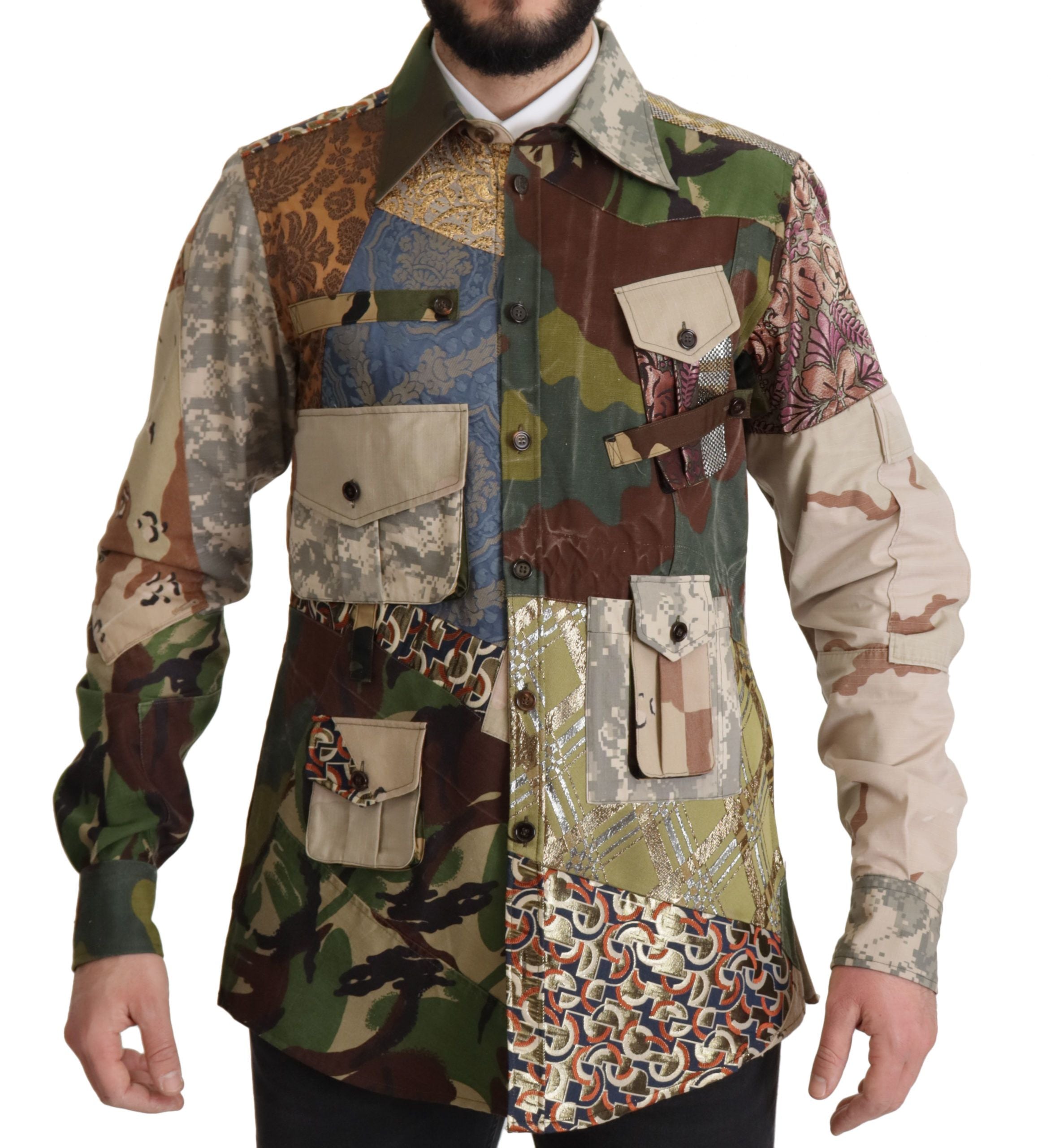 Multicolor Button Down Patchwork Shirt - ventzia