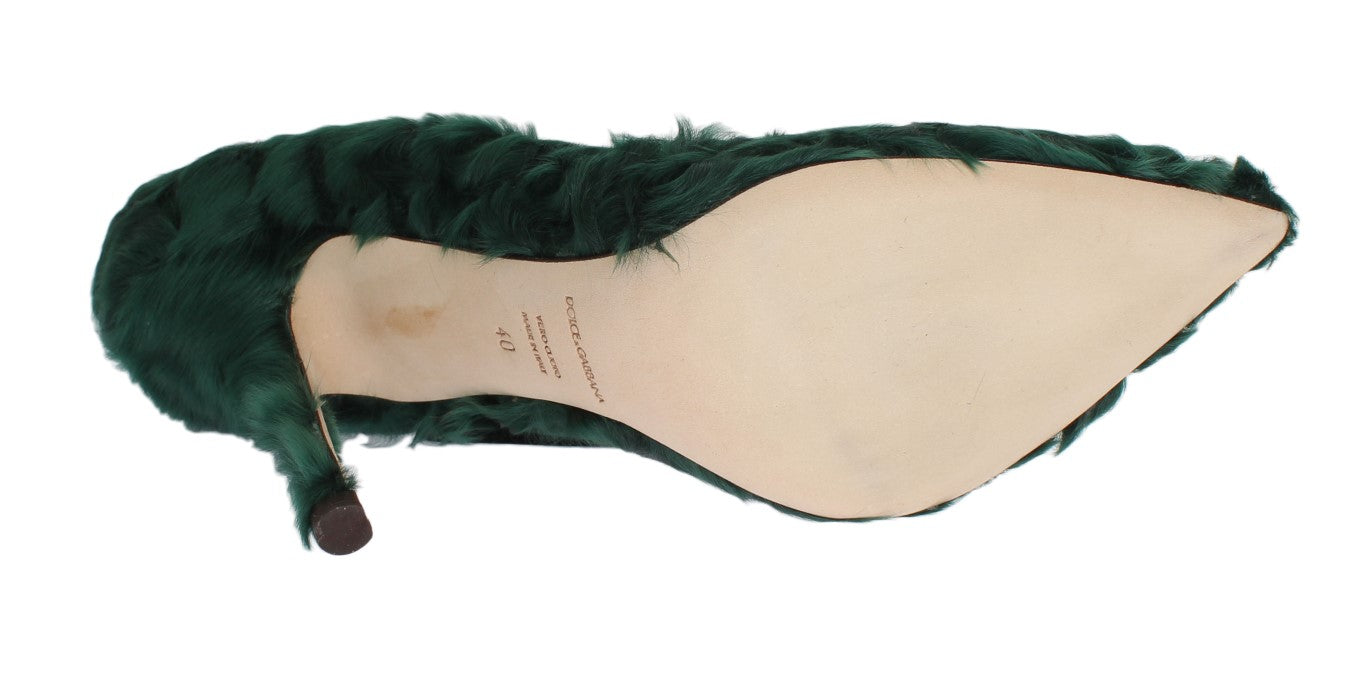 Elegant Green Xiangao Fur Leather Pumps - ventzia