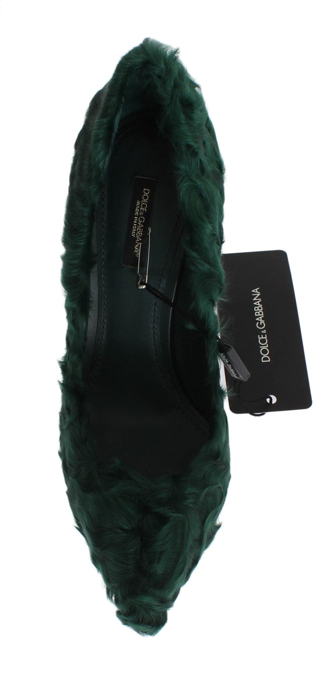 Elegant Green Xiangao Fur Leather Pumps - ventzia