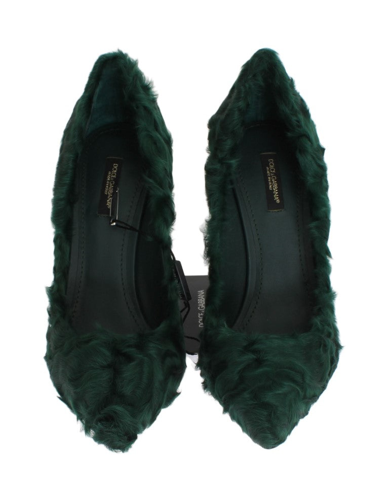 Elegant Green Xiangao Fur Leather Pumps - ventzia