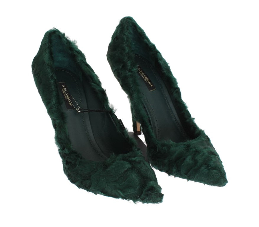 Elegant Green Xiangao Fur Leather Pumps - ventzia