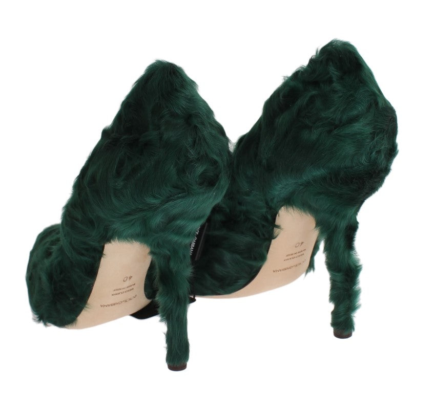 Elegant Green Xiangao Fur Leather Pumps - ventzia