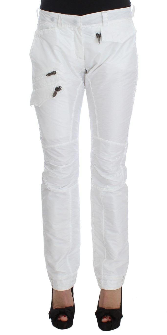 Chic White Nylon Cargo Pants by Italian Designer - ventzia