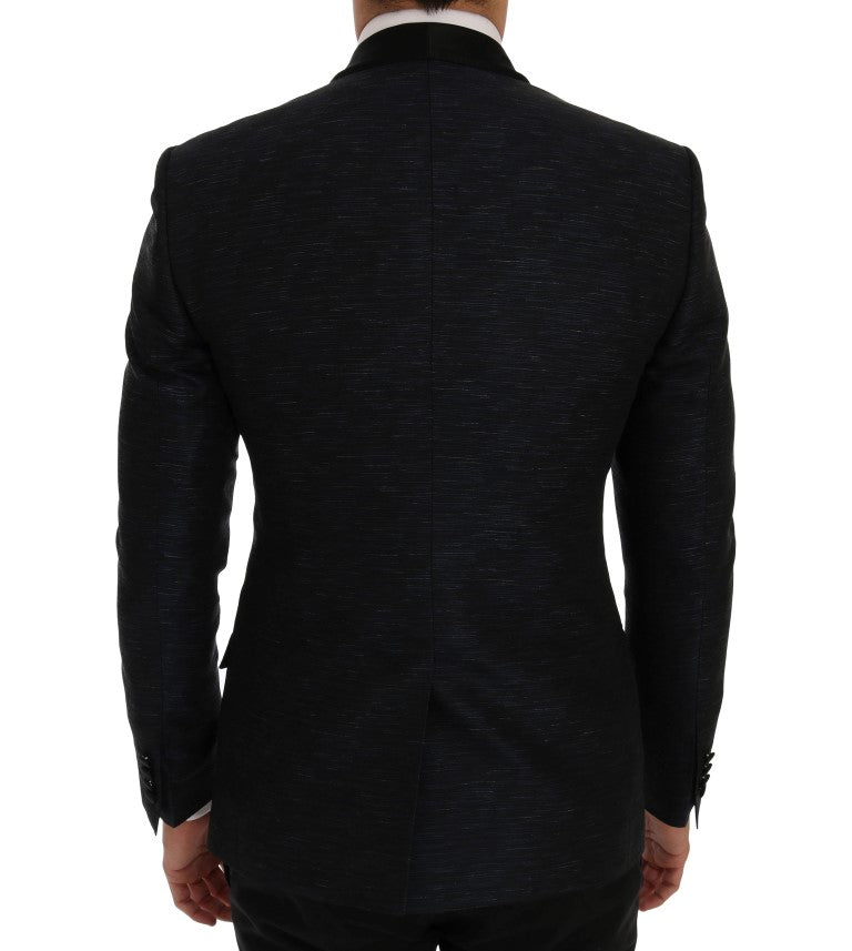 Elegant Blue & Black Slim Fit Suit Ensemble - ventzia