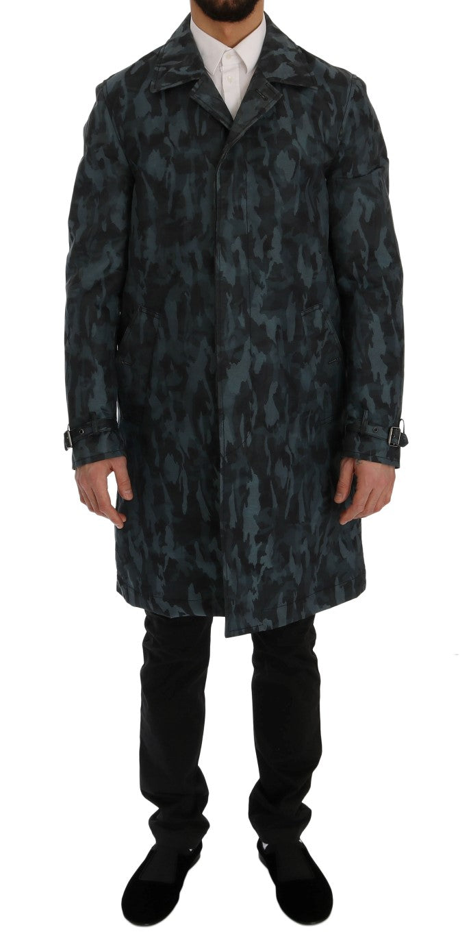 Blue Camouflage Trench Coat Elegance - ventzia