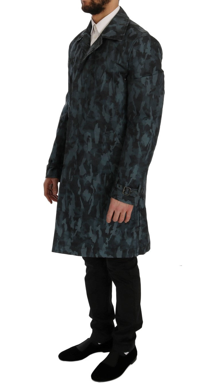 Blue Camouflage Trench Coat Elegance - ventzia