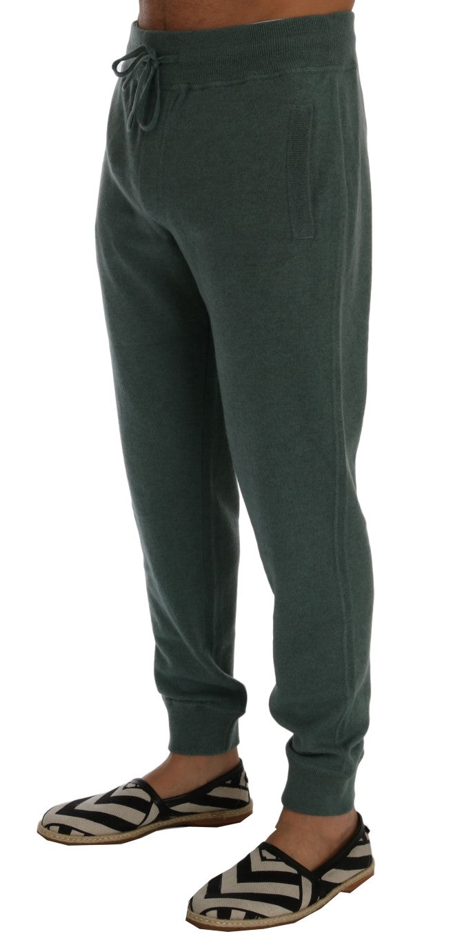 Elegant Green Cashmere Sport Pants - ventzia