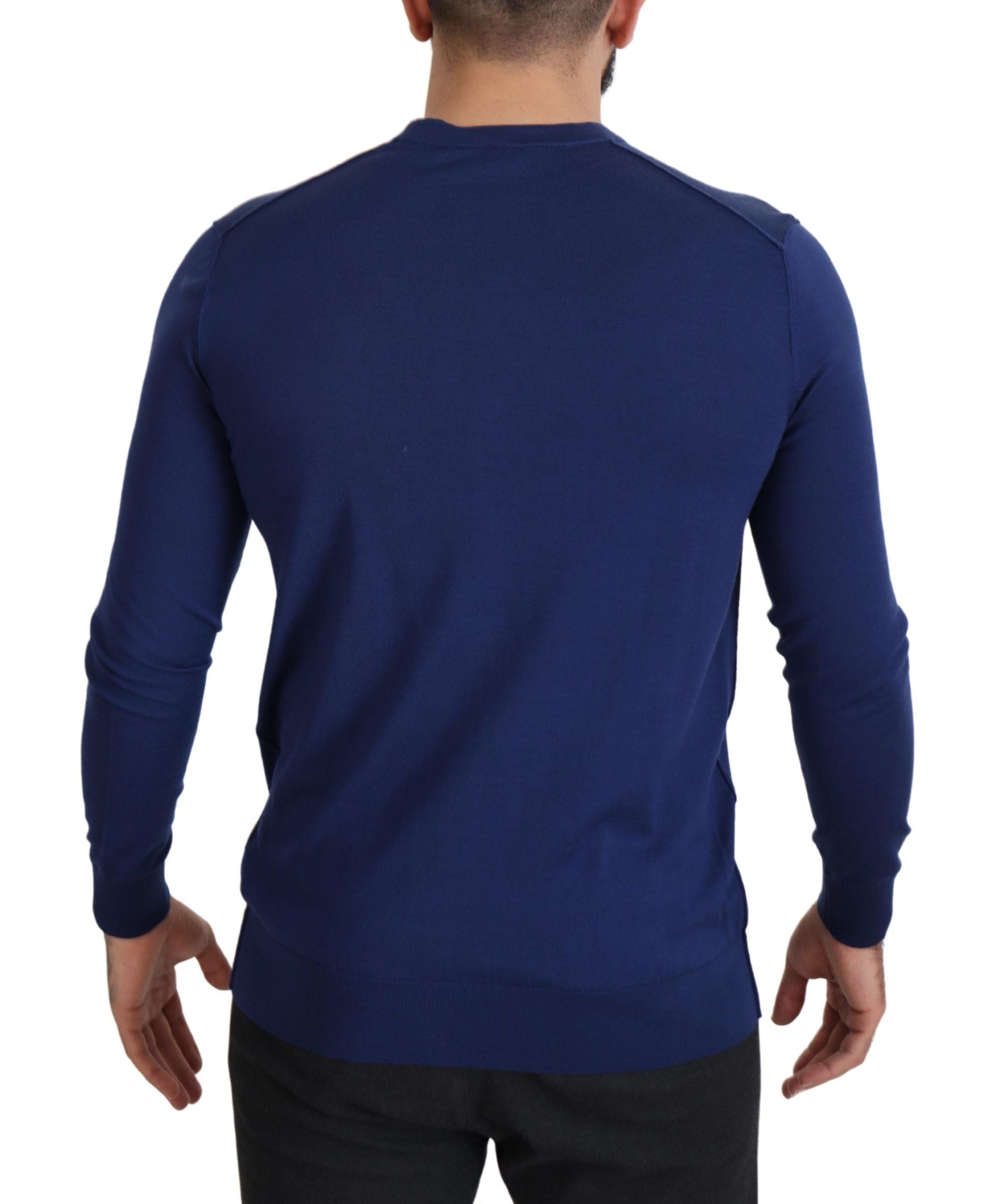 Blue Wool V-neck Button Down Cardigan Sweater - ventzia