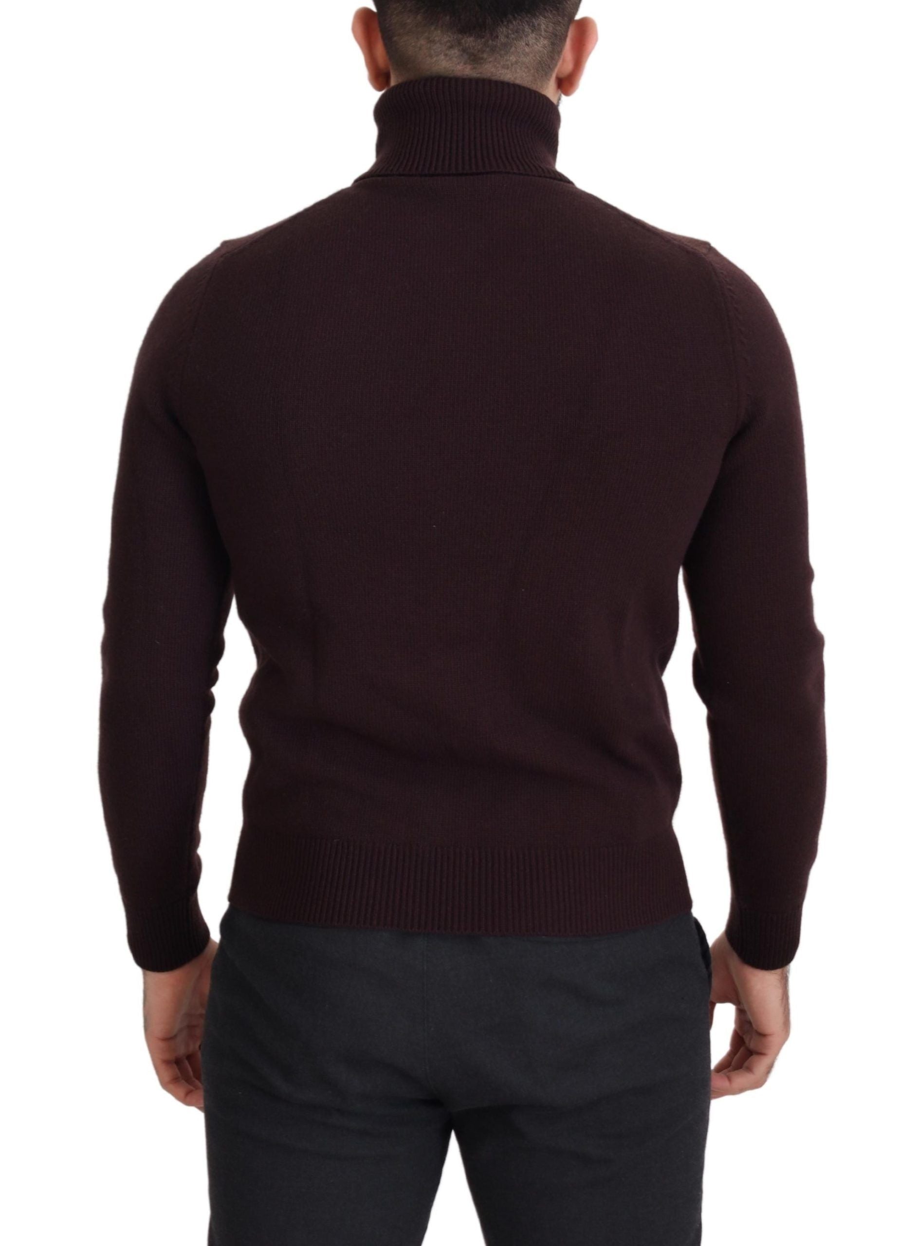Brown Wool Turtle Neck Pullover Sweater - ventzia