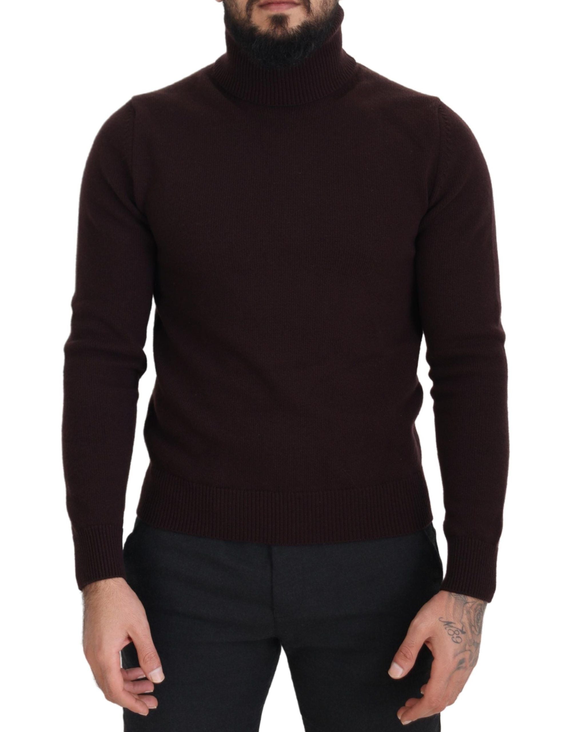 Brown Wool Turtle Neck Pullover Sweater - ventzia