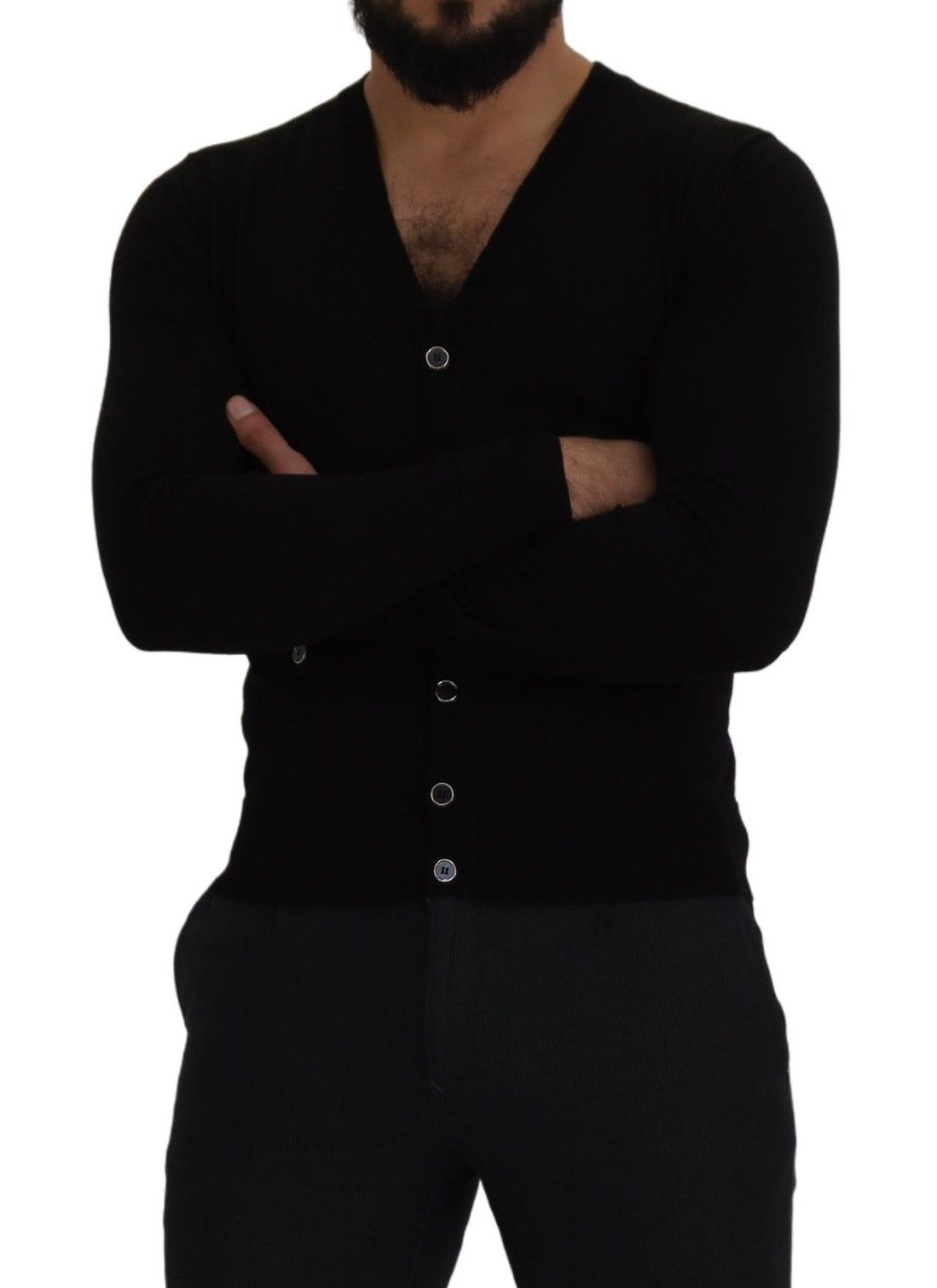 Black Wool Button Down Cardigan Sweater - ventzia
