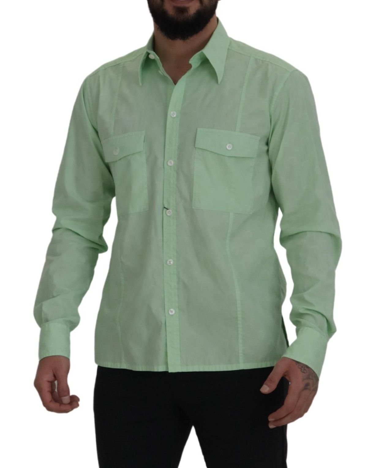Mint Green Long Sleeves Button Down Shirt - ventzia