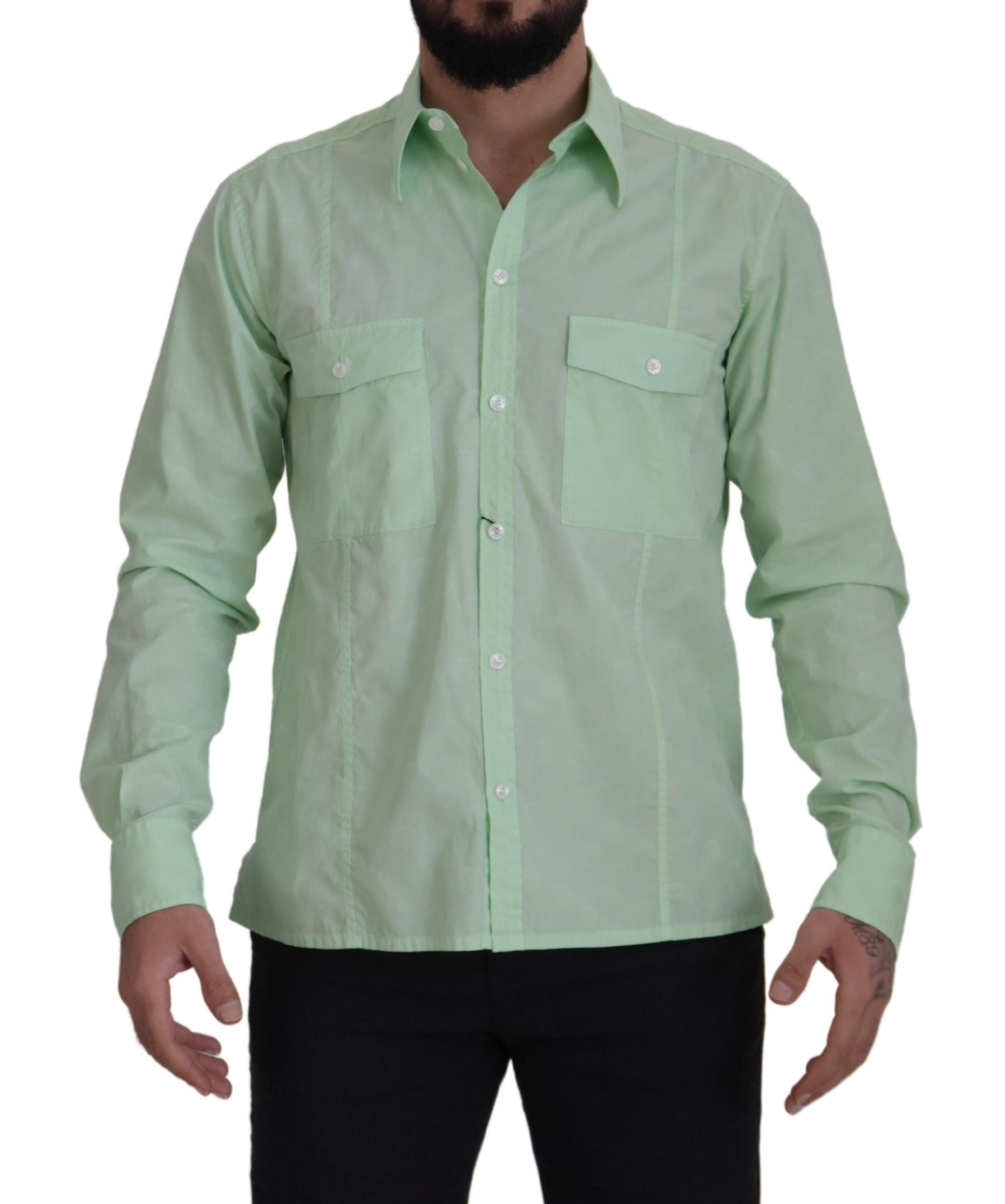 Mint Green Long Sleeves Button Down Shirt - ventzia