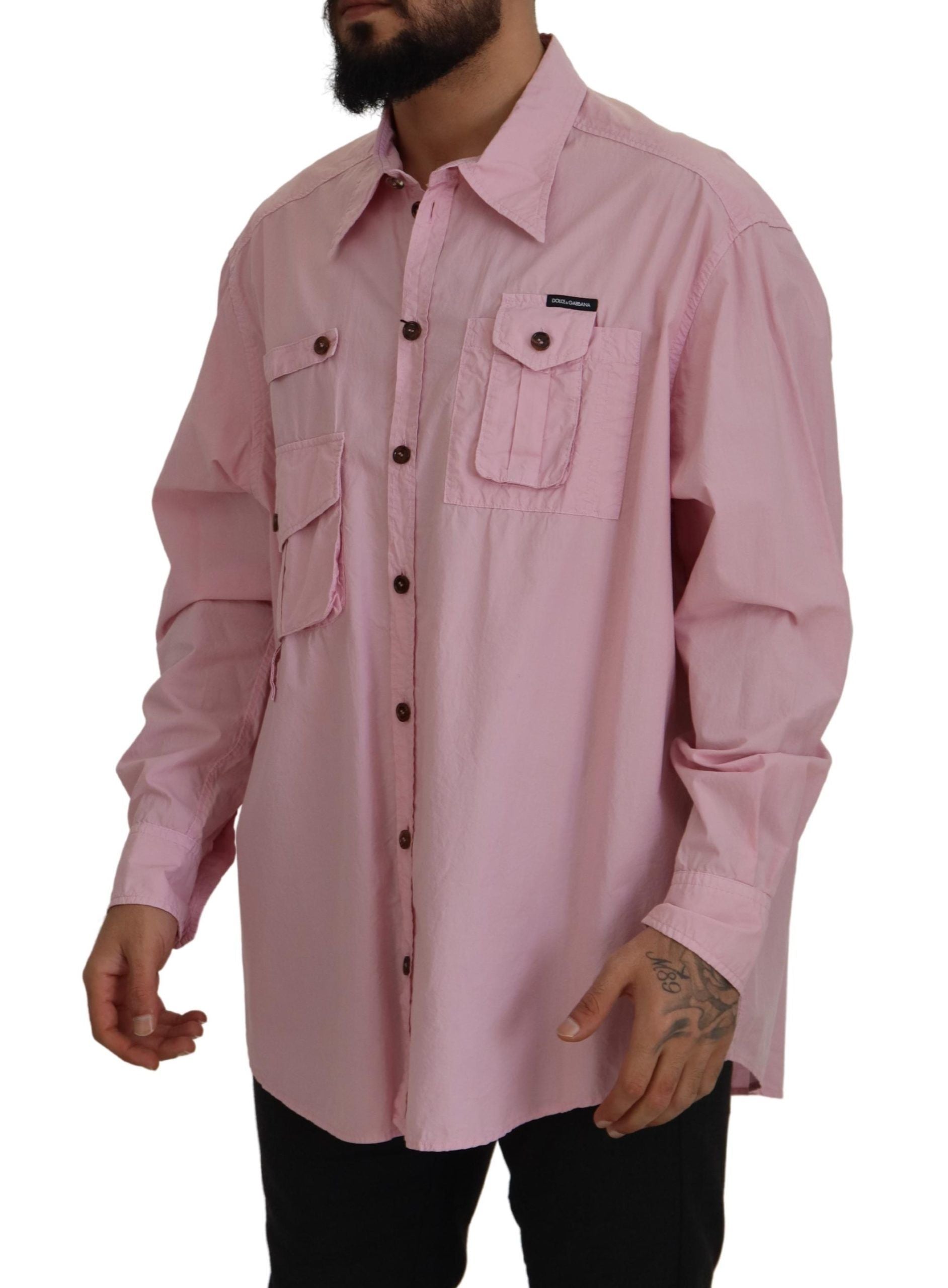 Pink Casual Button Down Long Sleeves Shirt - ventzia
