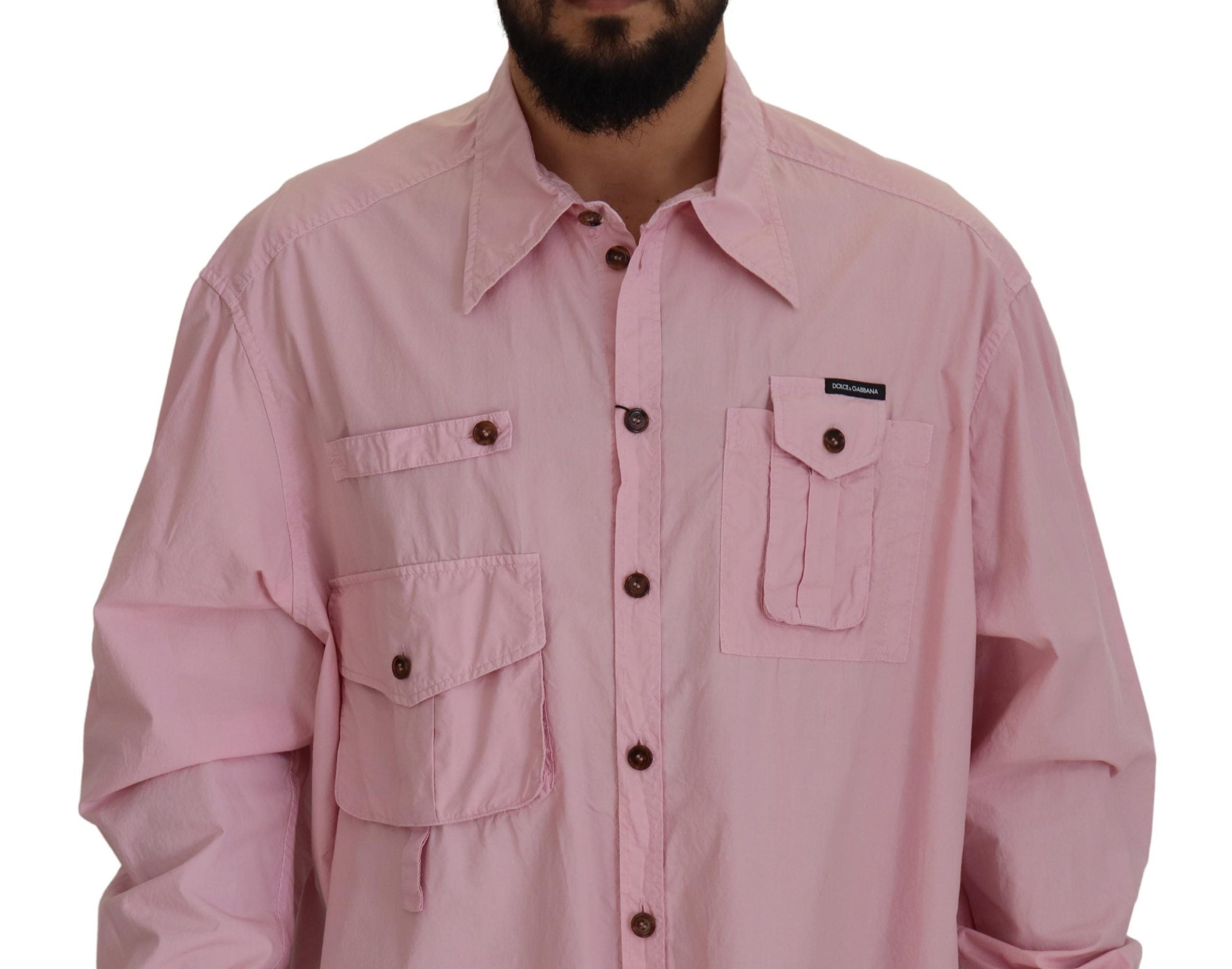 Pink Casual Button Down Long Sleeves Shirt - ventzia