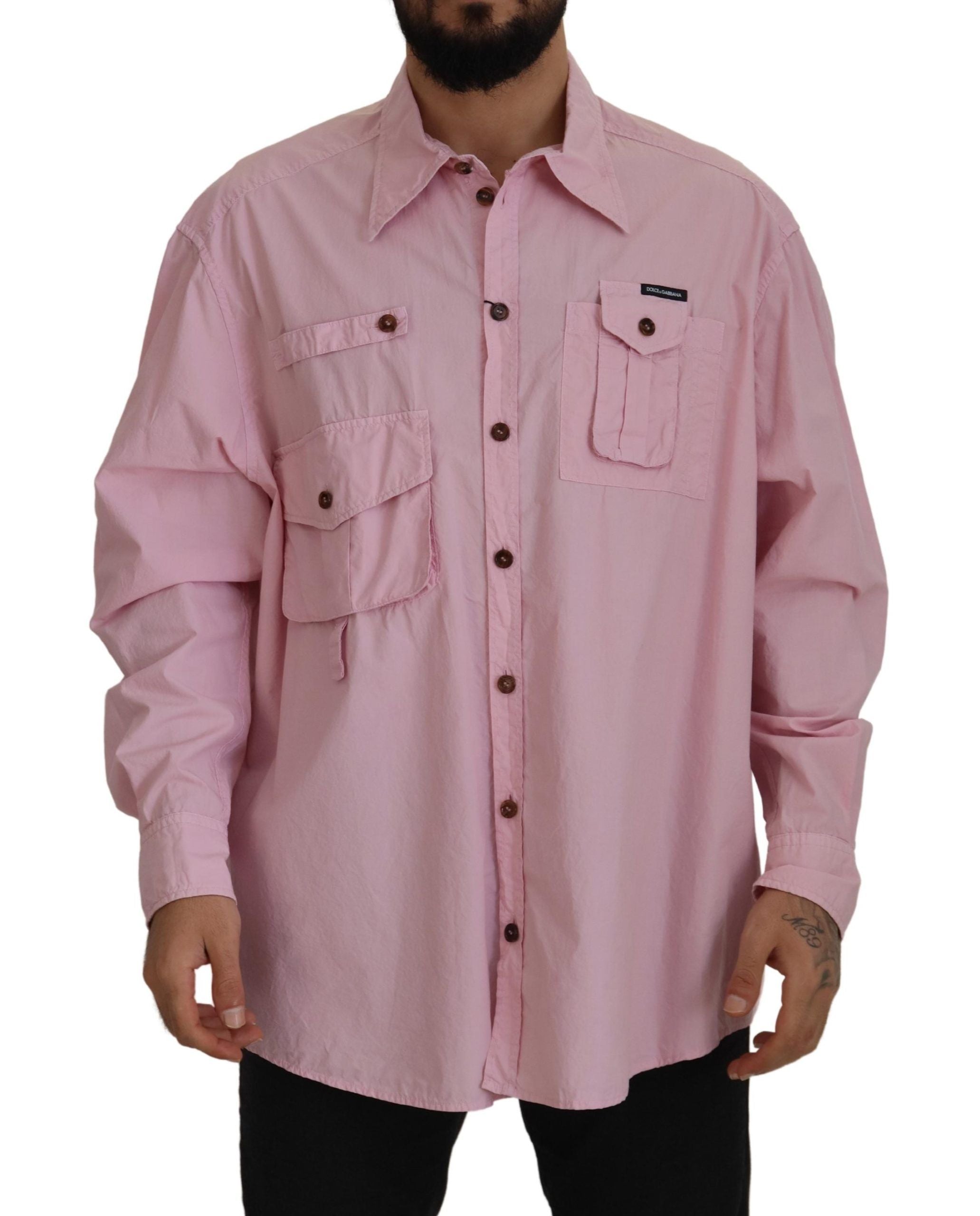 Pink Casual Button Down Long Sleeves Shirt - ventzia
