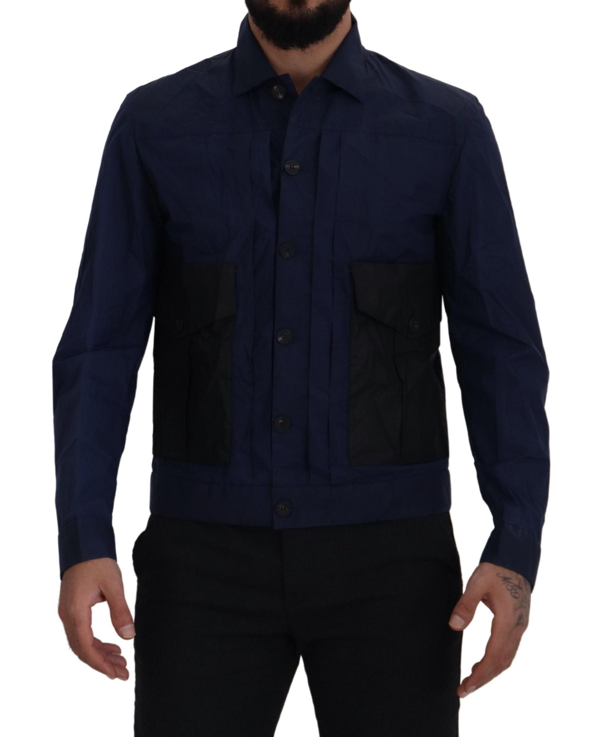 Dark Blue Cotton Collared Long Sleeves Casual Shirt - ventzia